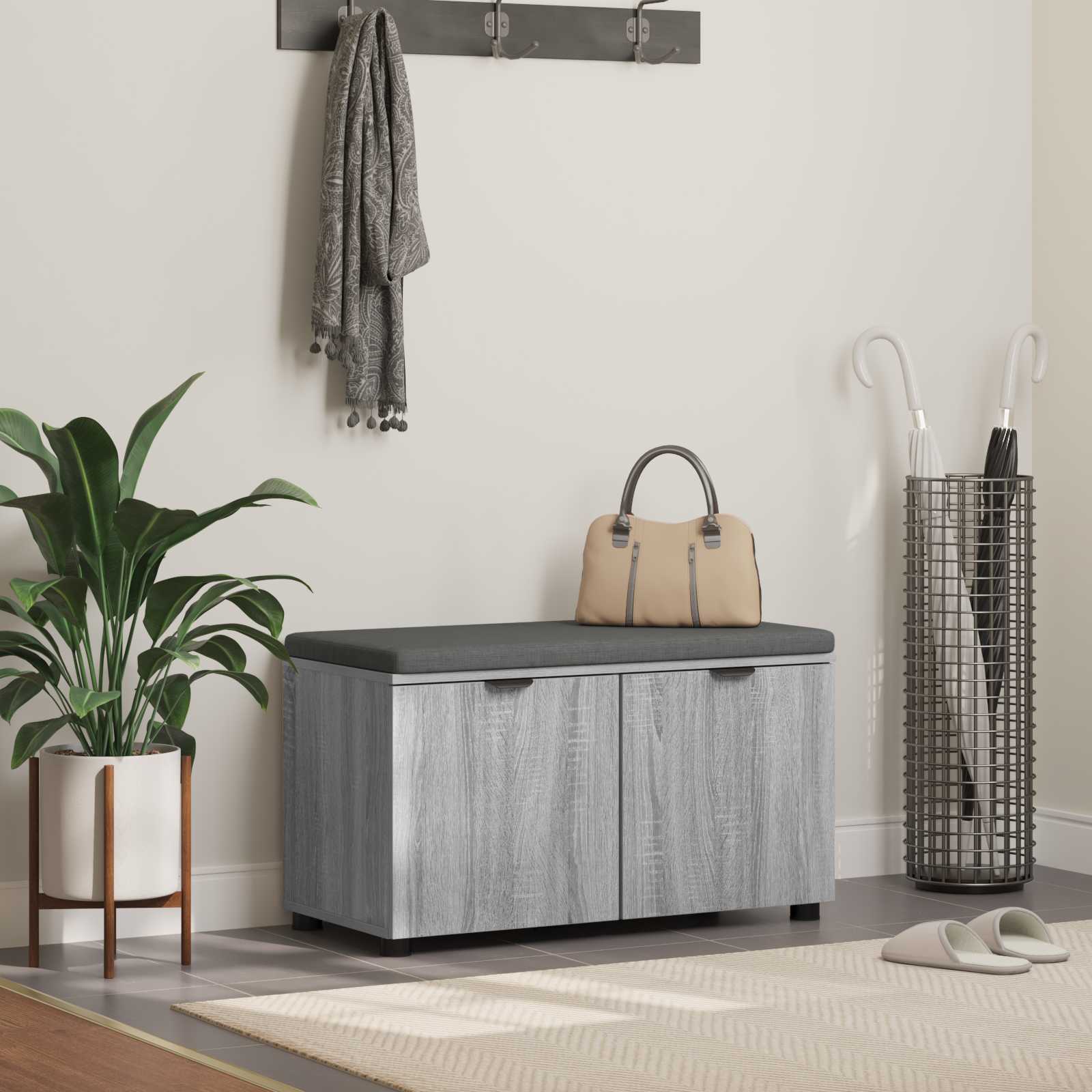 Banc D'entrée 60 X 38 X 46 Cm Bois Ingénierie Et Tissu
