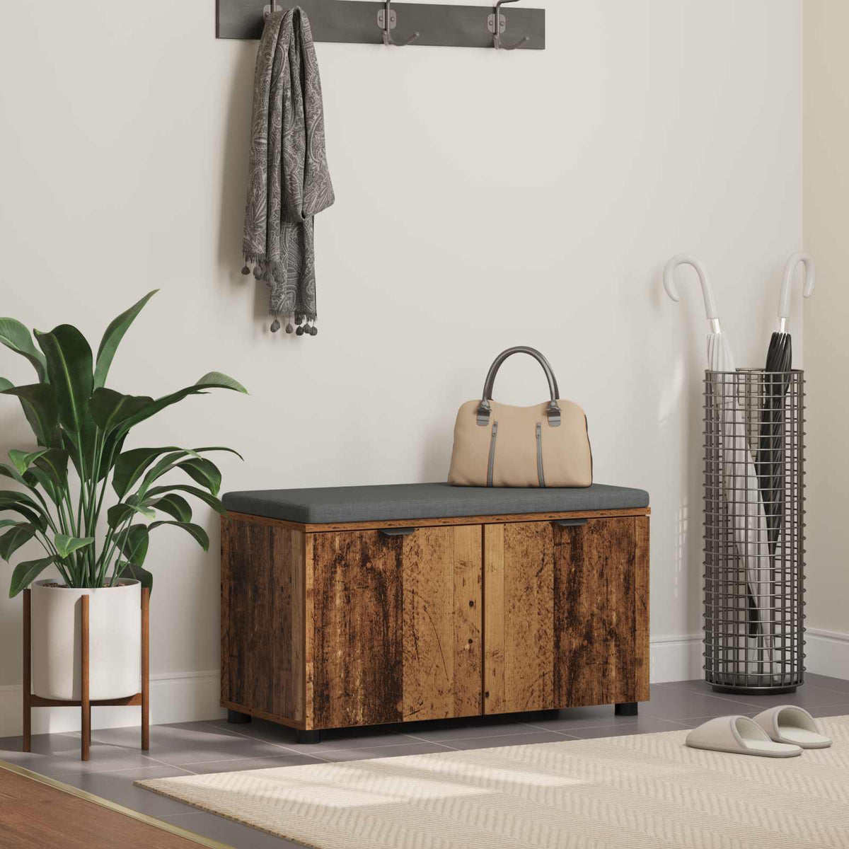 Banc D'entrée 60 X 38 X 46 Cm Bois Ingénierie Et Tissu