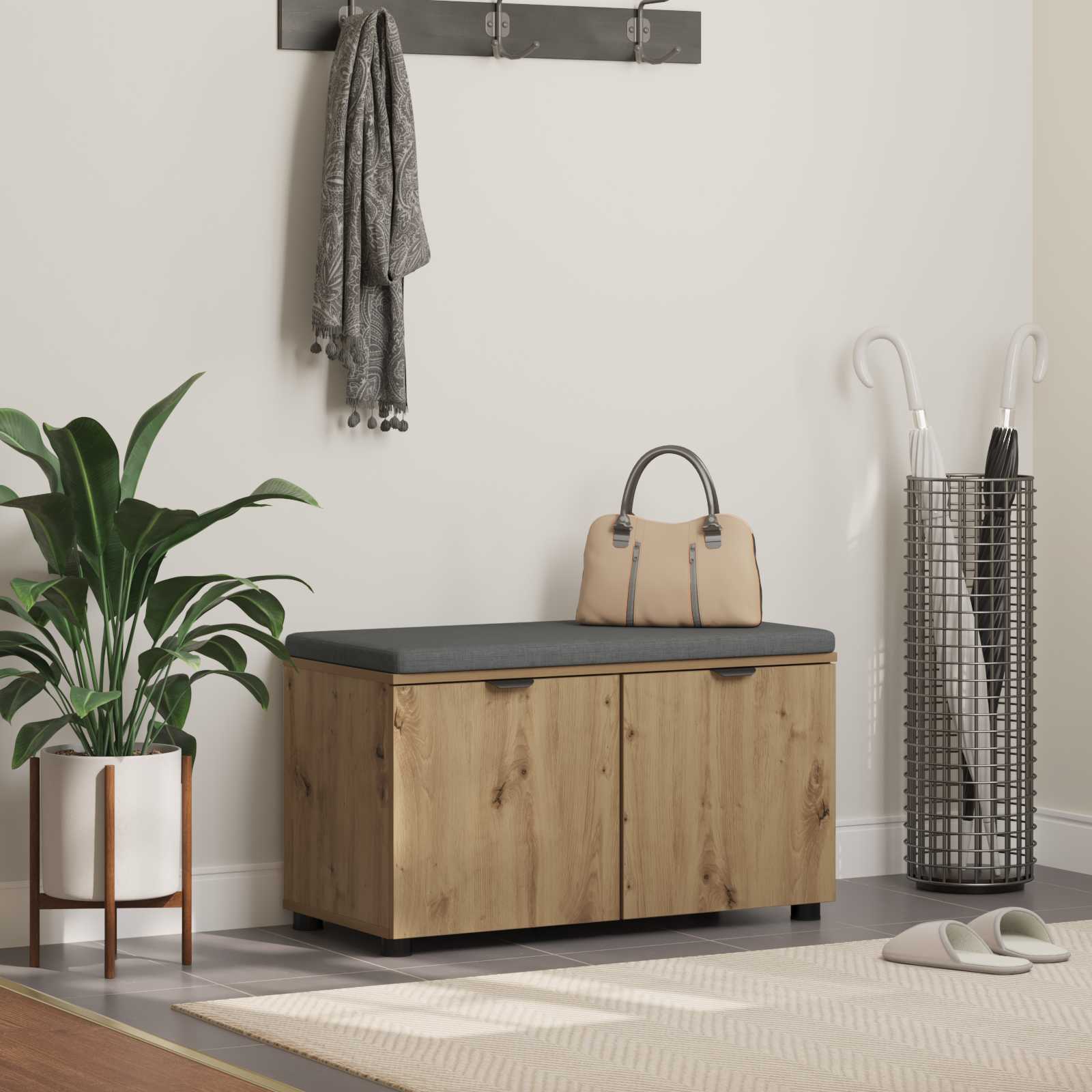 Banc D'entrée 60 X 38 X 46 Cm Bois Ingénierie Et Tissu