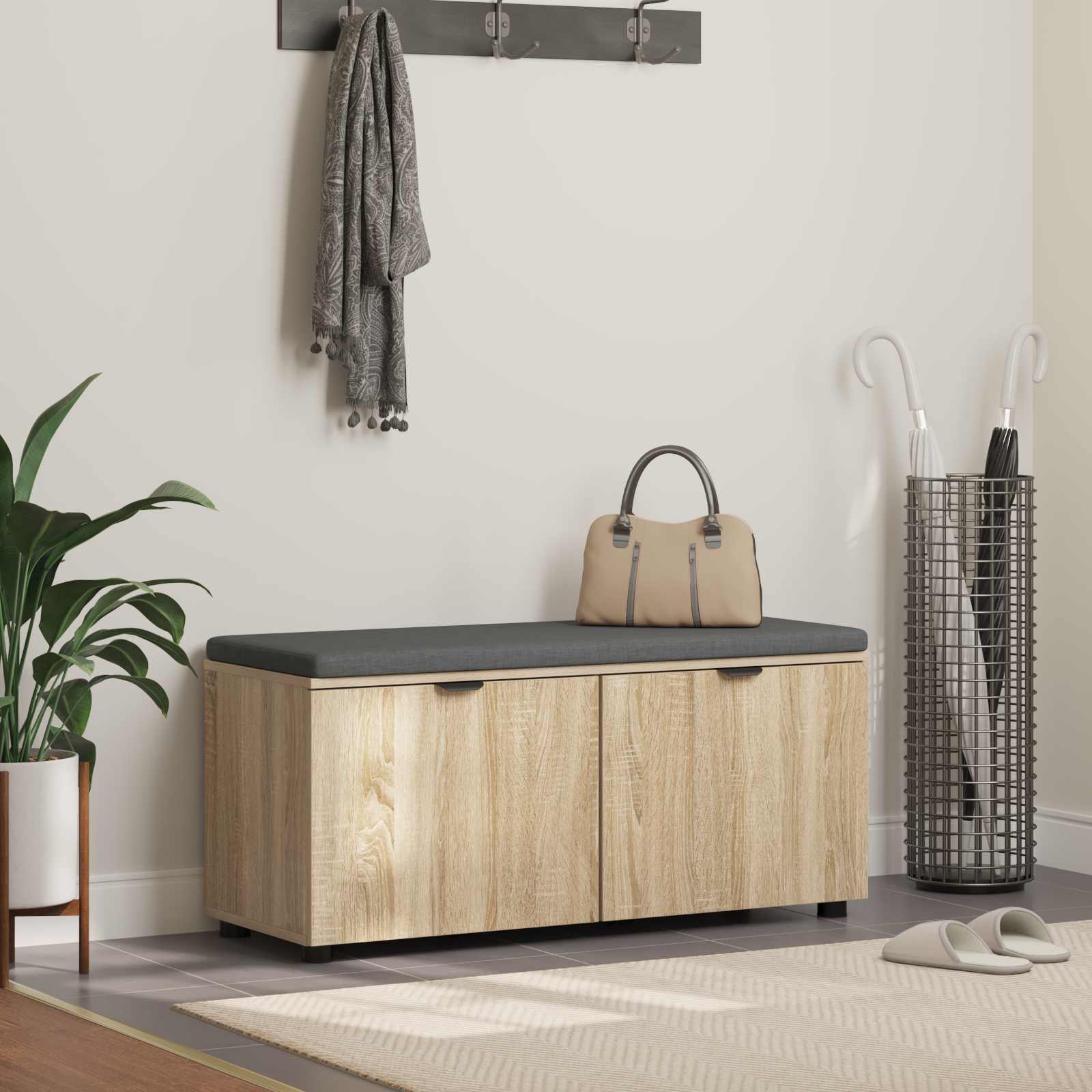 Banc D'entrée 60 X 38 X 46 Cm Bois Ingénierie Et Tissu