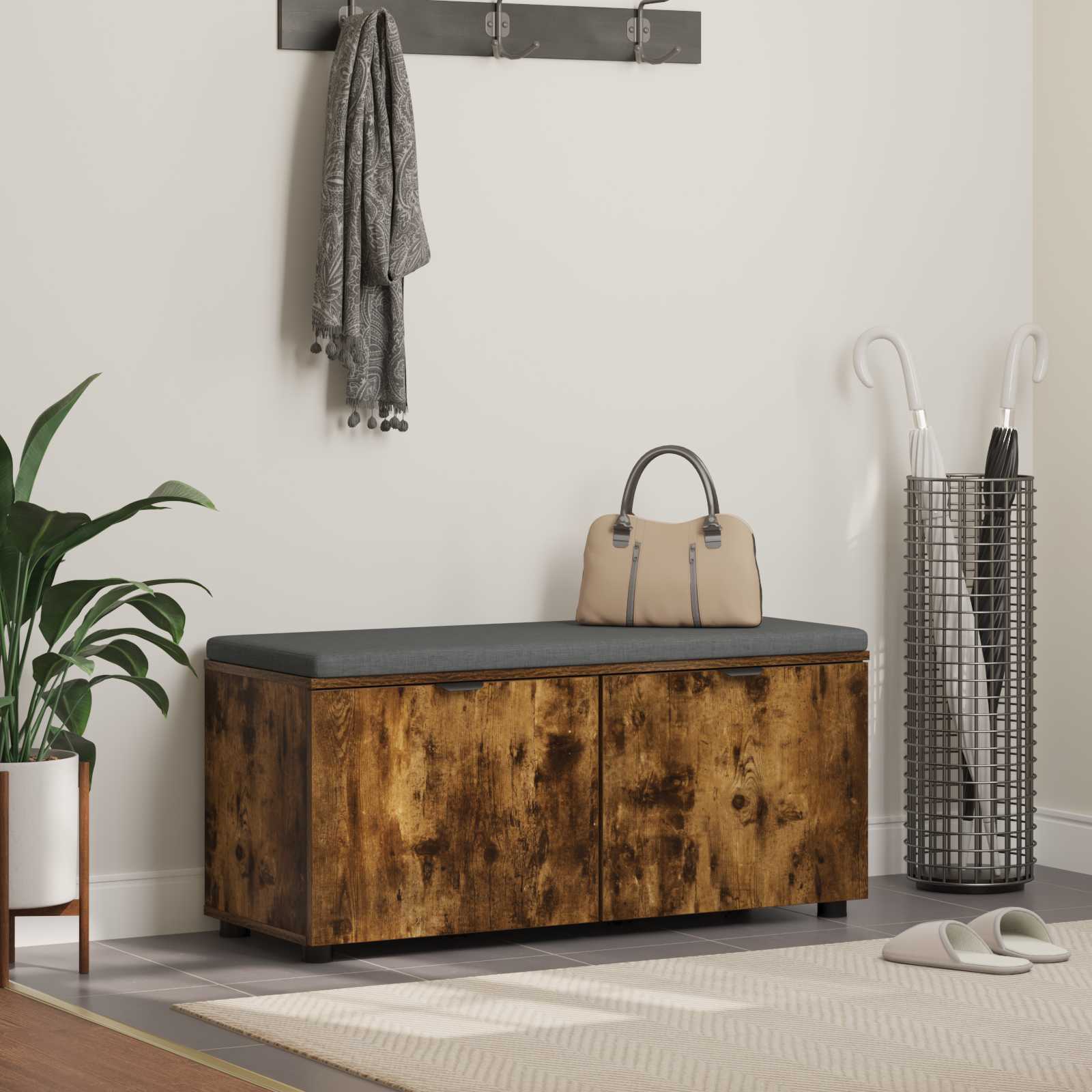 Banc D'entrée 60 X 38 X 46 Cm Bois Ingénierie Et Tissu