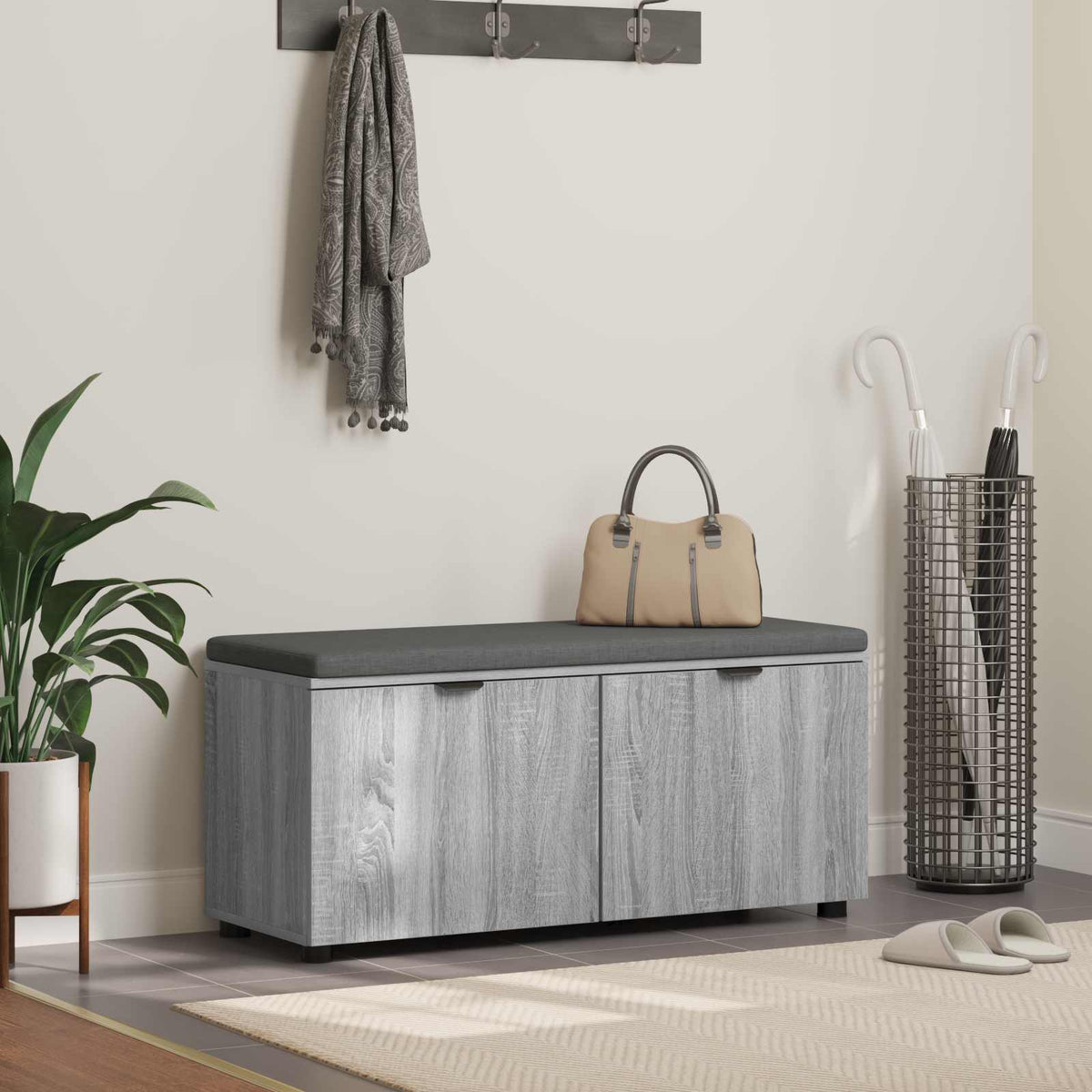 Banc D'entrée 60 X 38 X 46 Cm Bois Ingénierie Et Tissu
