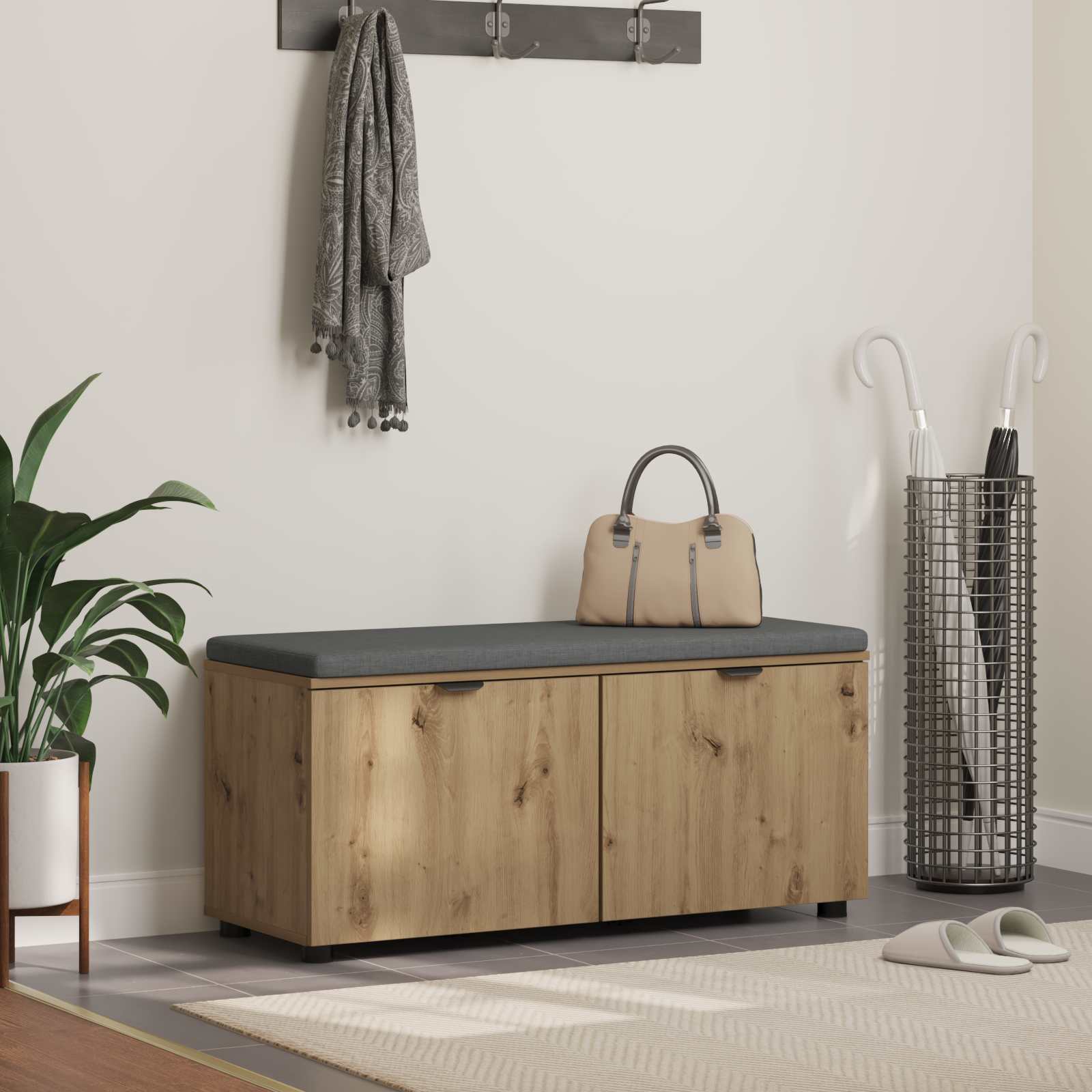 Banc D'entrée 60 X 38 X 46 Cm Bois Ingénierie Et Tissu