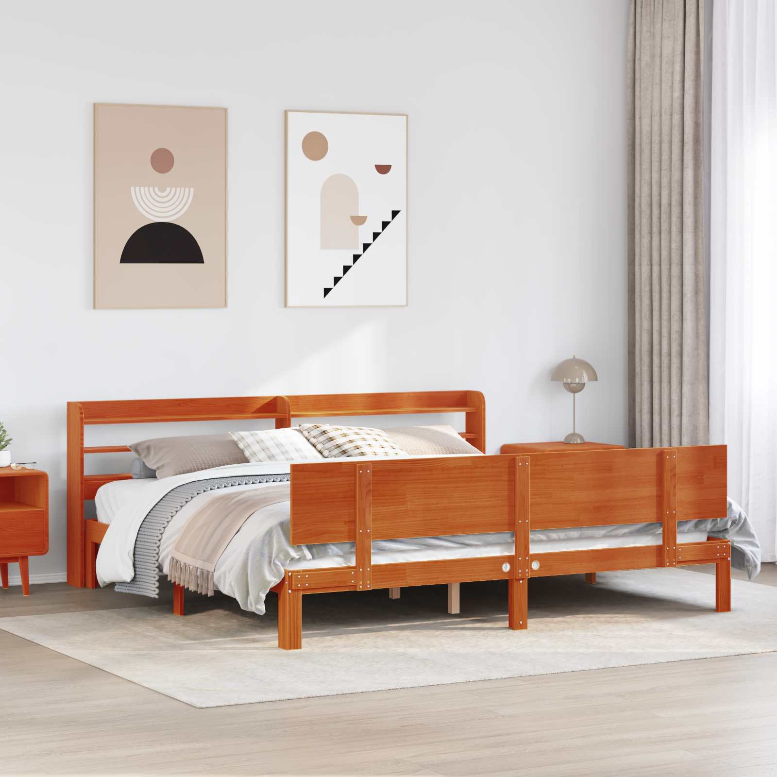 Cadre De Lit Avec Étagère 2 Pc Bois De Pin Massif