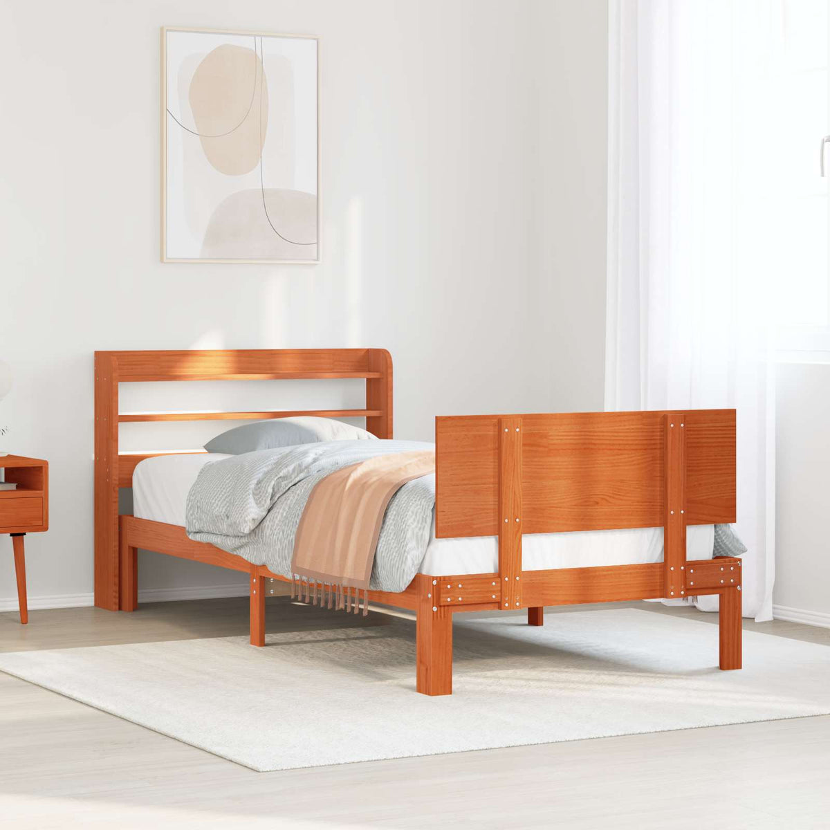 Cadre De Lit Avec Étagère 2 Pc Bois De Pin Massif