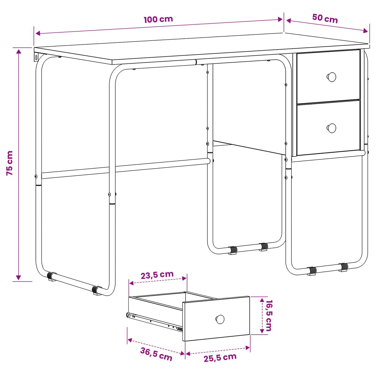 Bureau Avec Rangement 100 X 50 X 75 Cm