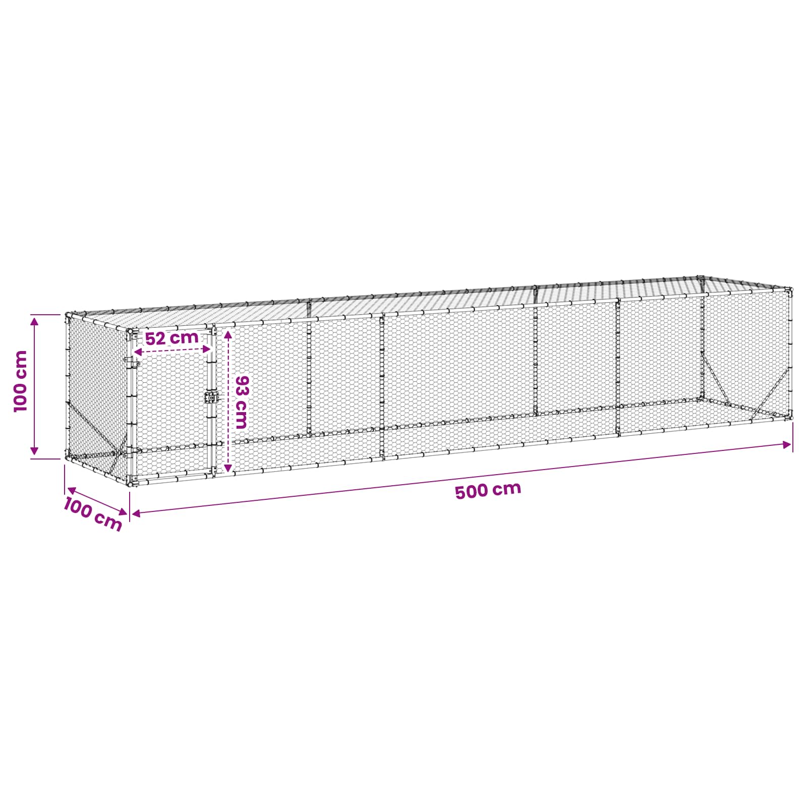 Enclos Pour Poules Argenté 500 X 100 X 100 Cm Acier Galvanisé
