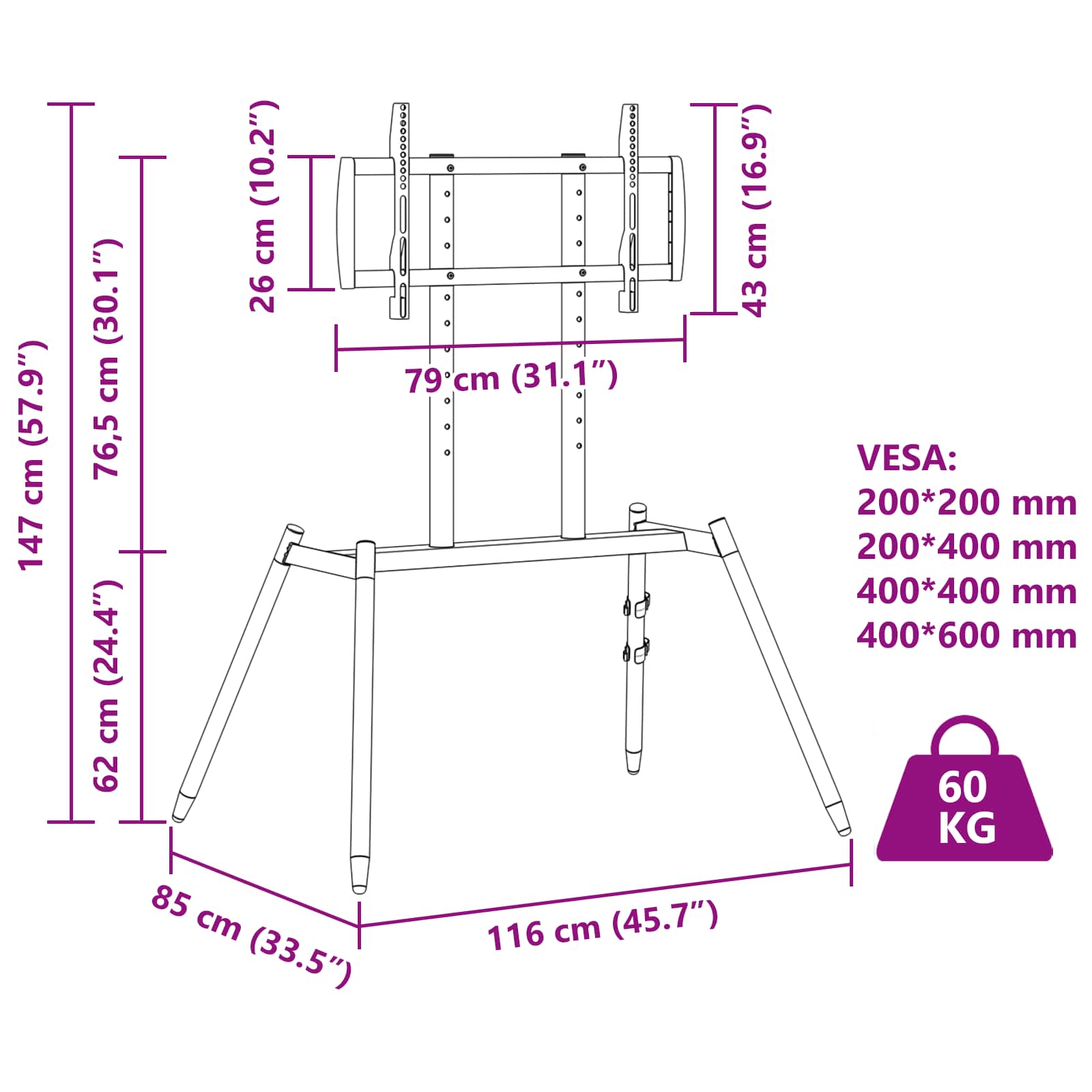 Support Tv Sur Chevalet Pour 37-86 Inch Screen 60 Kg