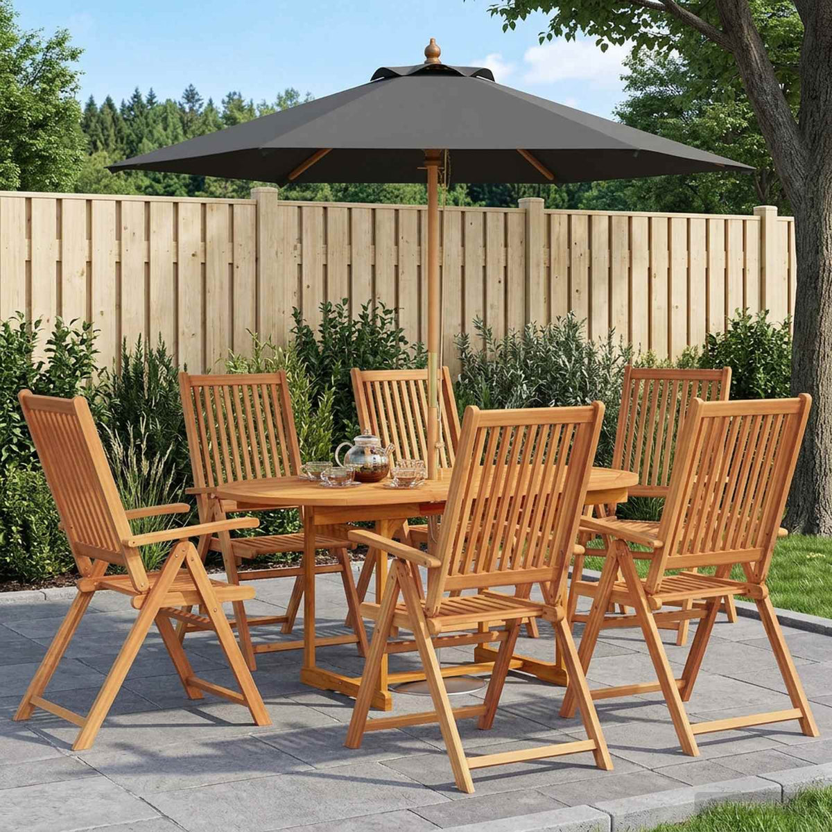 Ensemble De Salle À Manger D'extérieur Avec Parasol 6 Pc