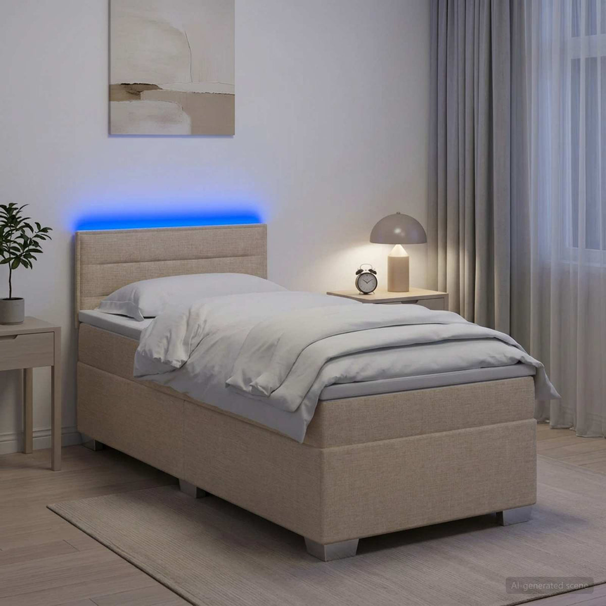 Lit De Box Spring Avec Matelas Et Led Tissu