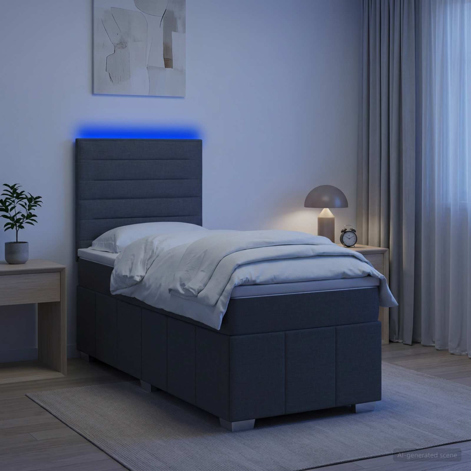 Lit Boxspring Led Avec Matelas Tissu