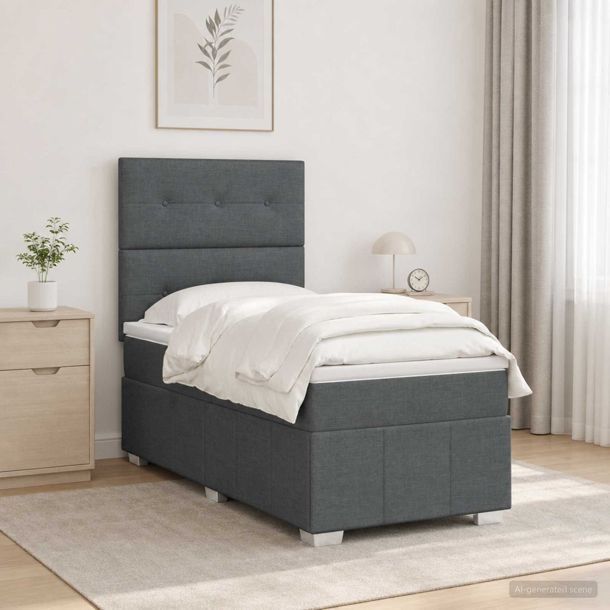 Lit Boxspring Led Avec Matelas Tissu