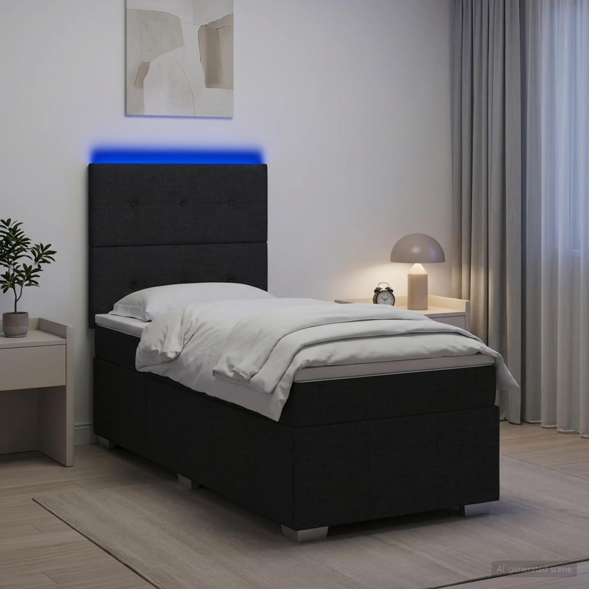 Lit Boxspring Led Avec Matelas Tissu