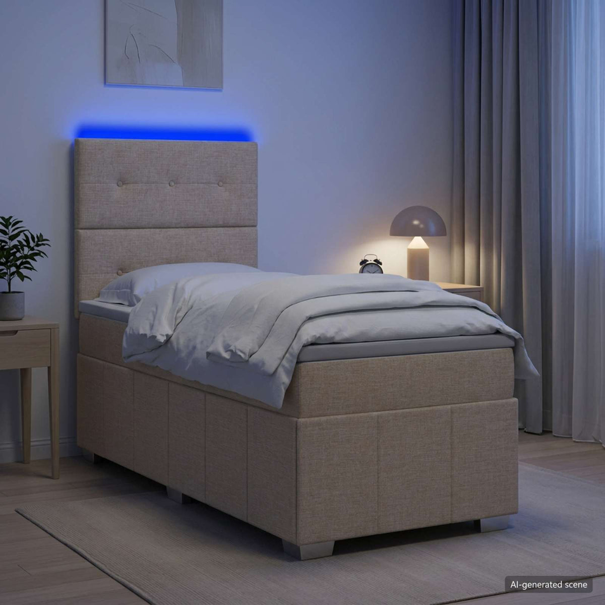 Lit Boxspring Led Avec Matelas Tissu