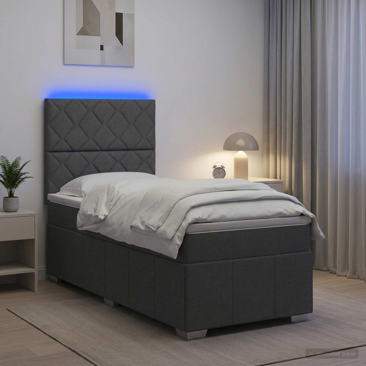 Lit Boxspring Led Avec Matelas Tissu