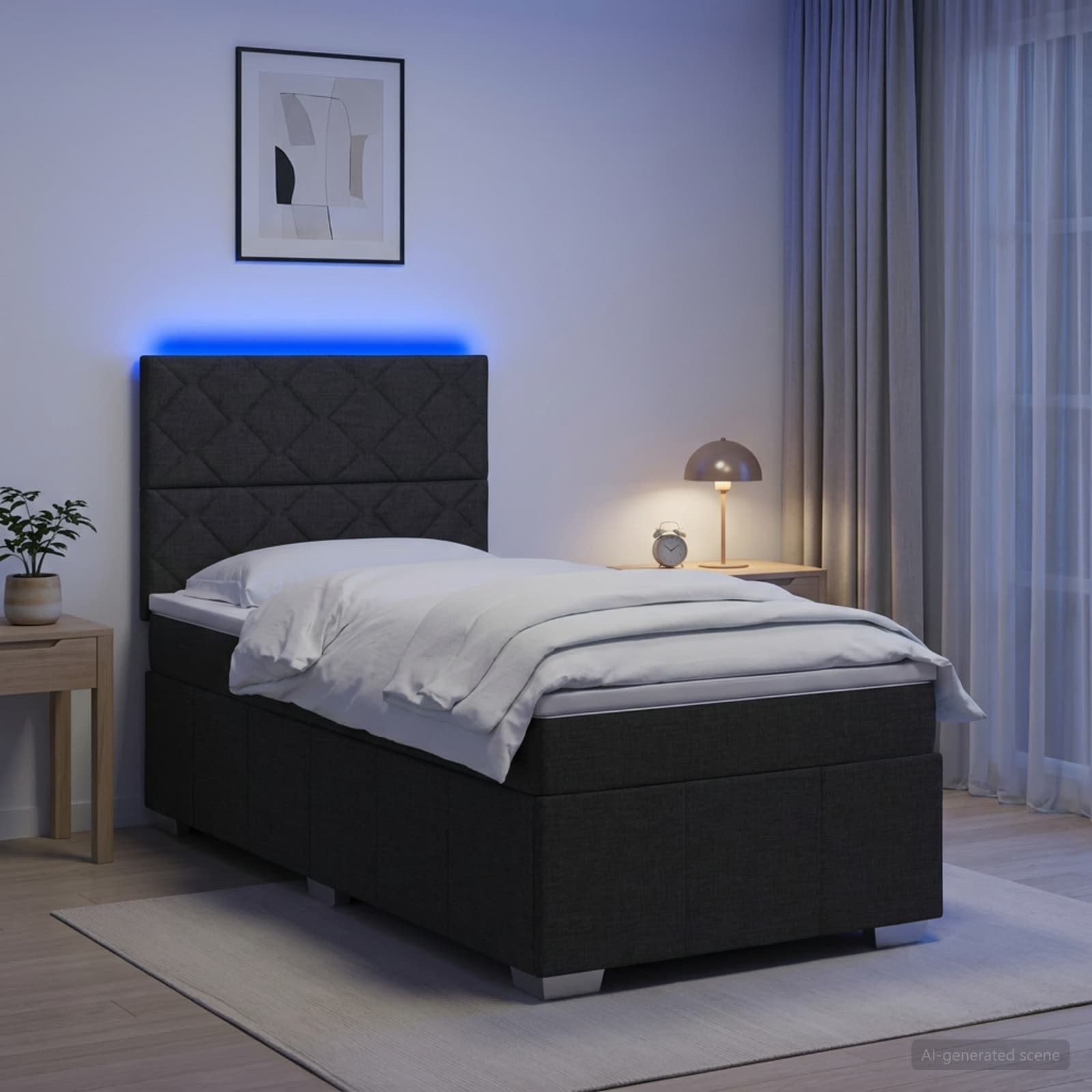Lit Boxspring Led Avec Matelas Tissu
