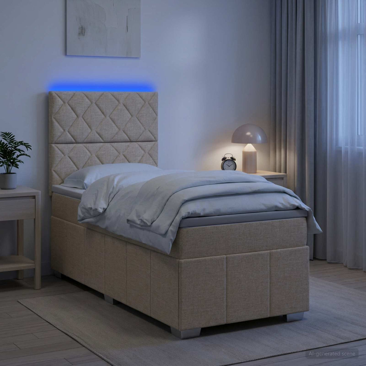 Lit Boxspring Led Avec Matelas Tissu