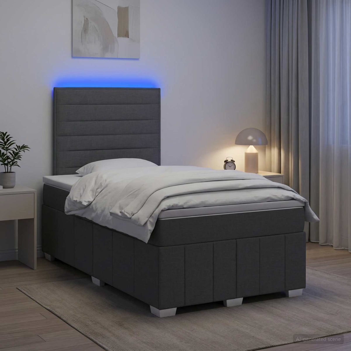 Lit Boxspring Led Avec Matelas Tissu