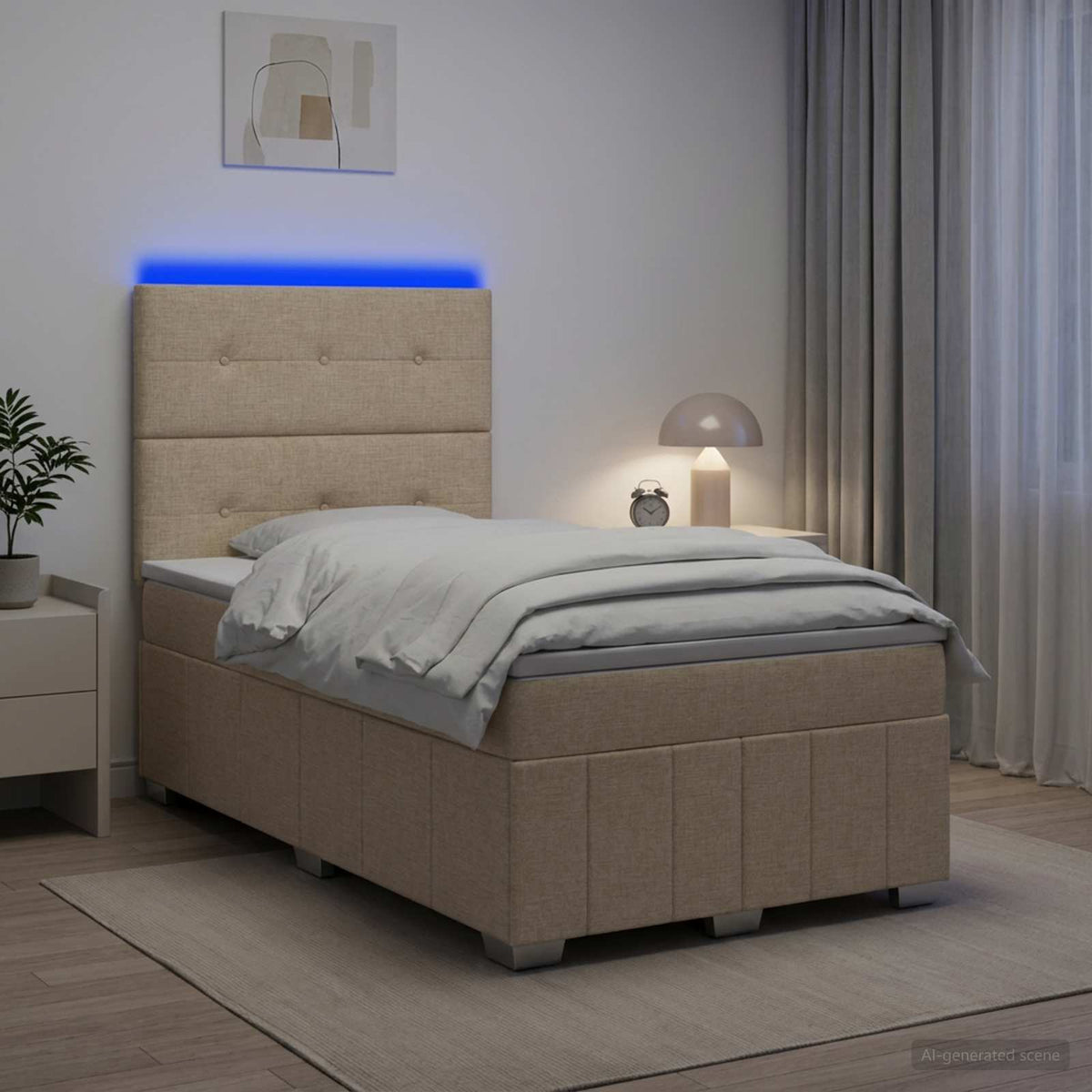 Lit Boxspring Led Avec Matelas Tissu