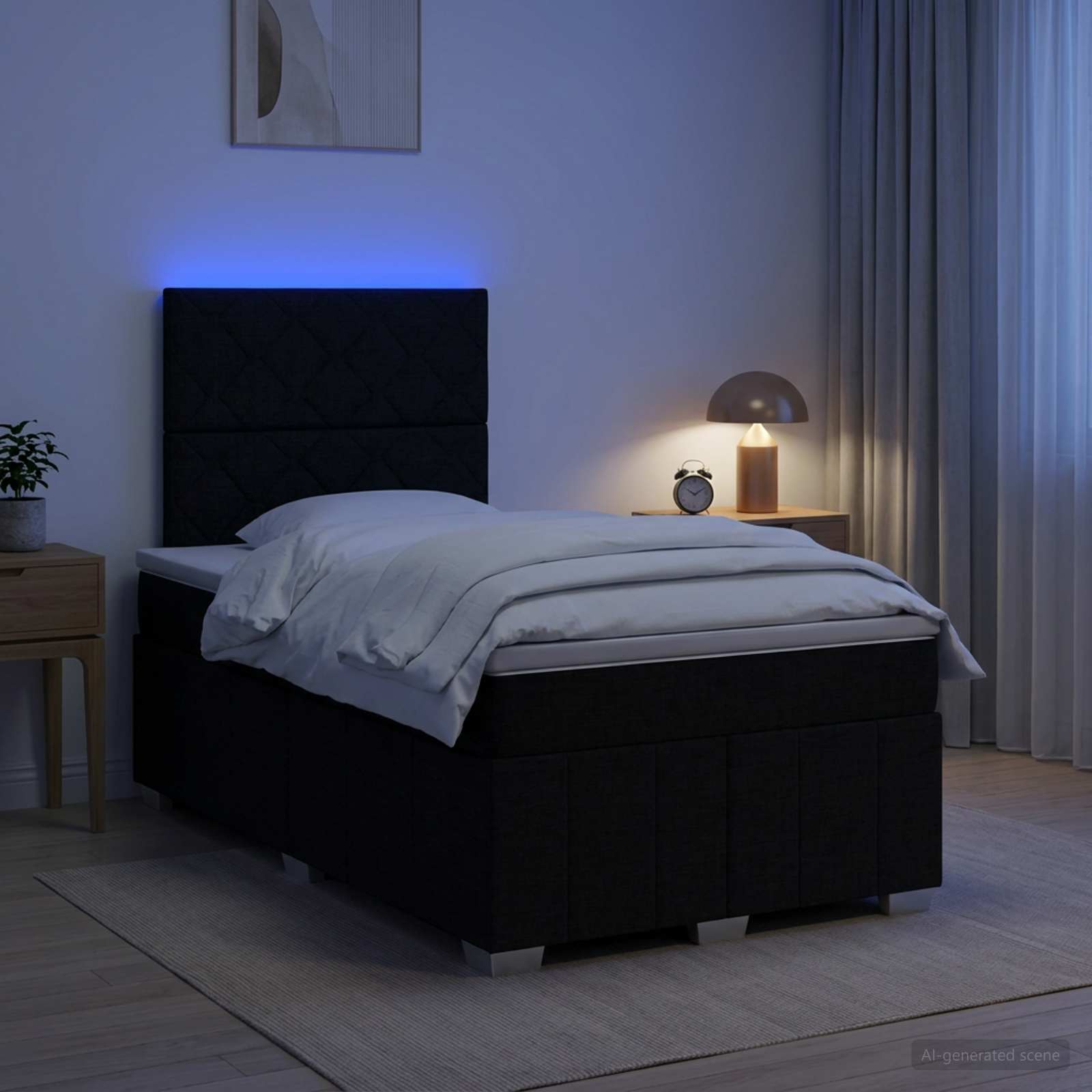 Lit Boxspring Led Avec Matelas Tissu