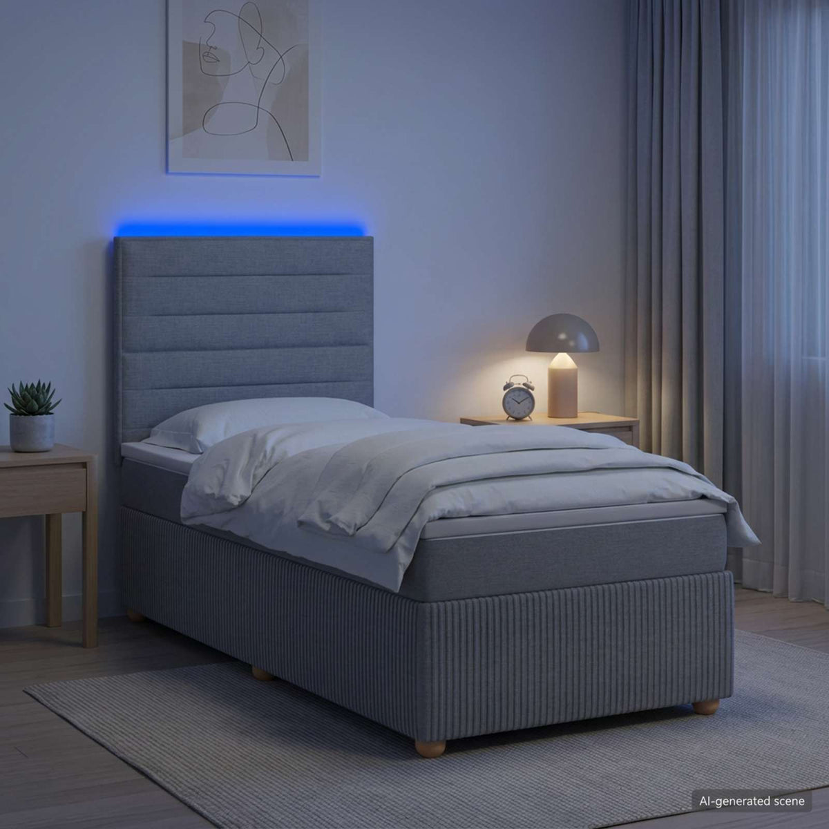 Lit Boxspring Led Avec Matelas Tissu
