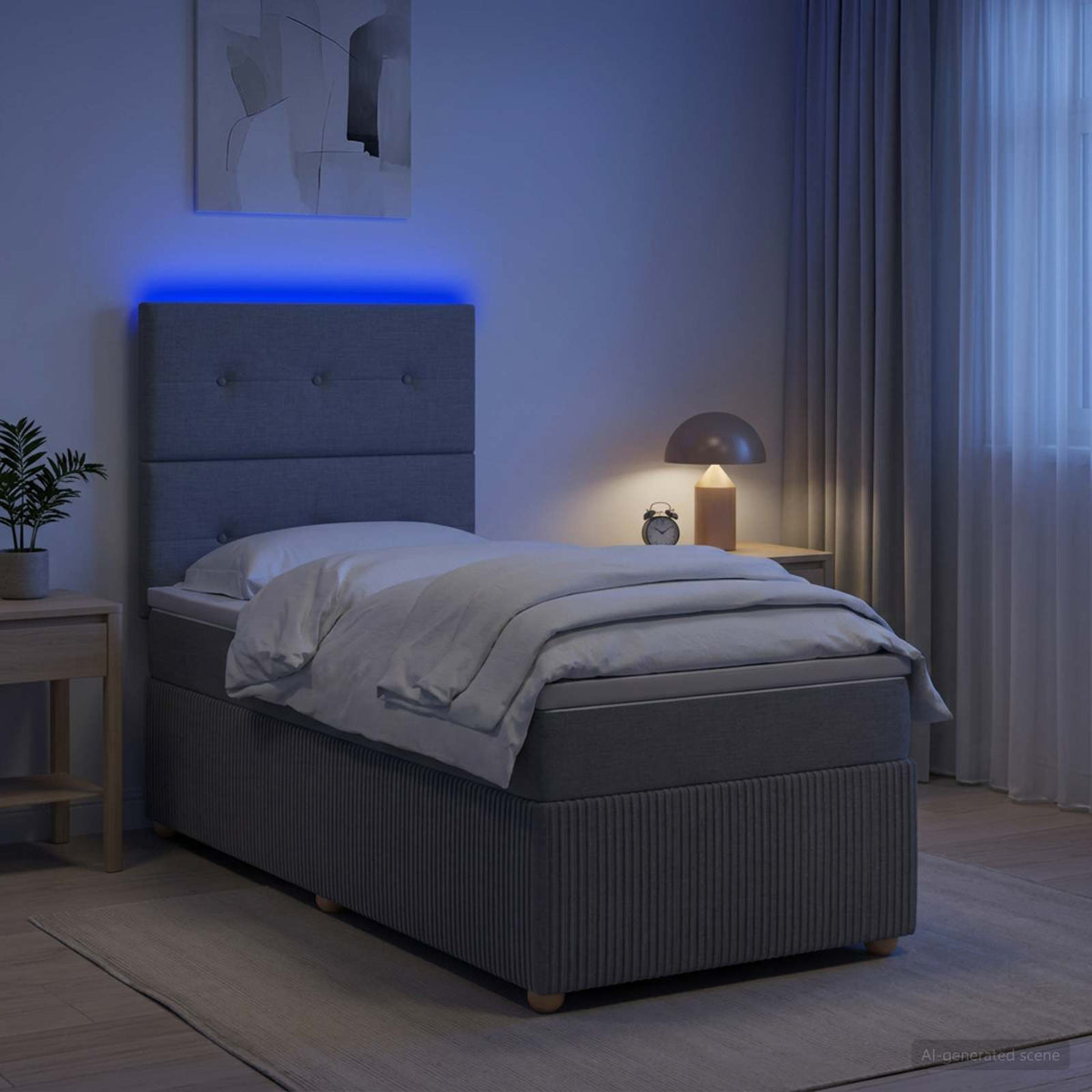 Lit Boxspring Led Avec Matelas Tissu
