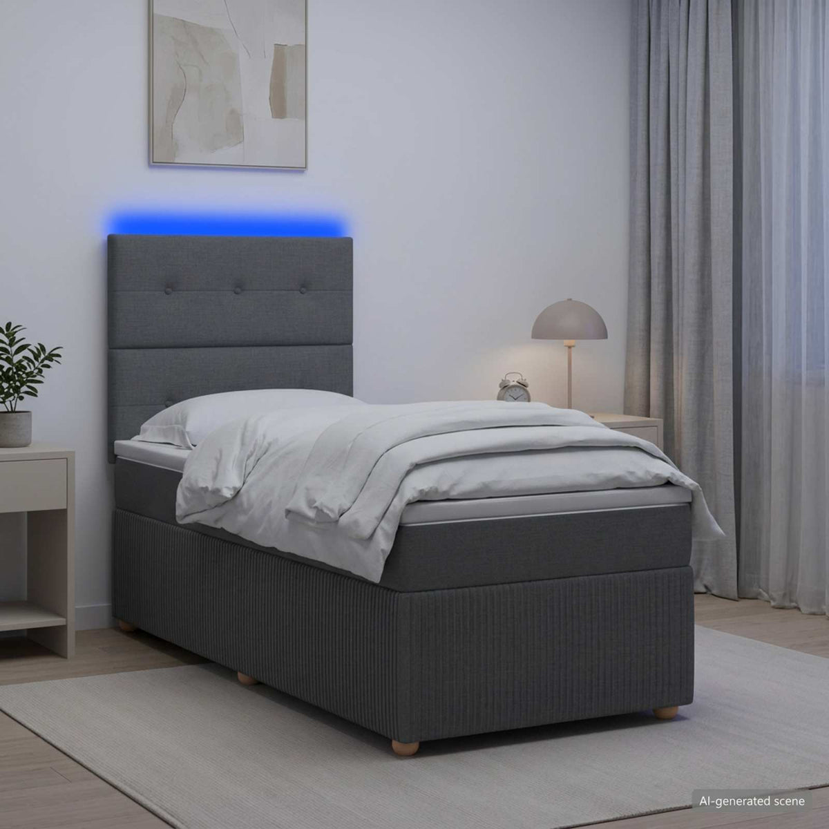 Lit Boxspring Led Avec Matelas Tissu