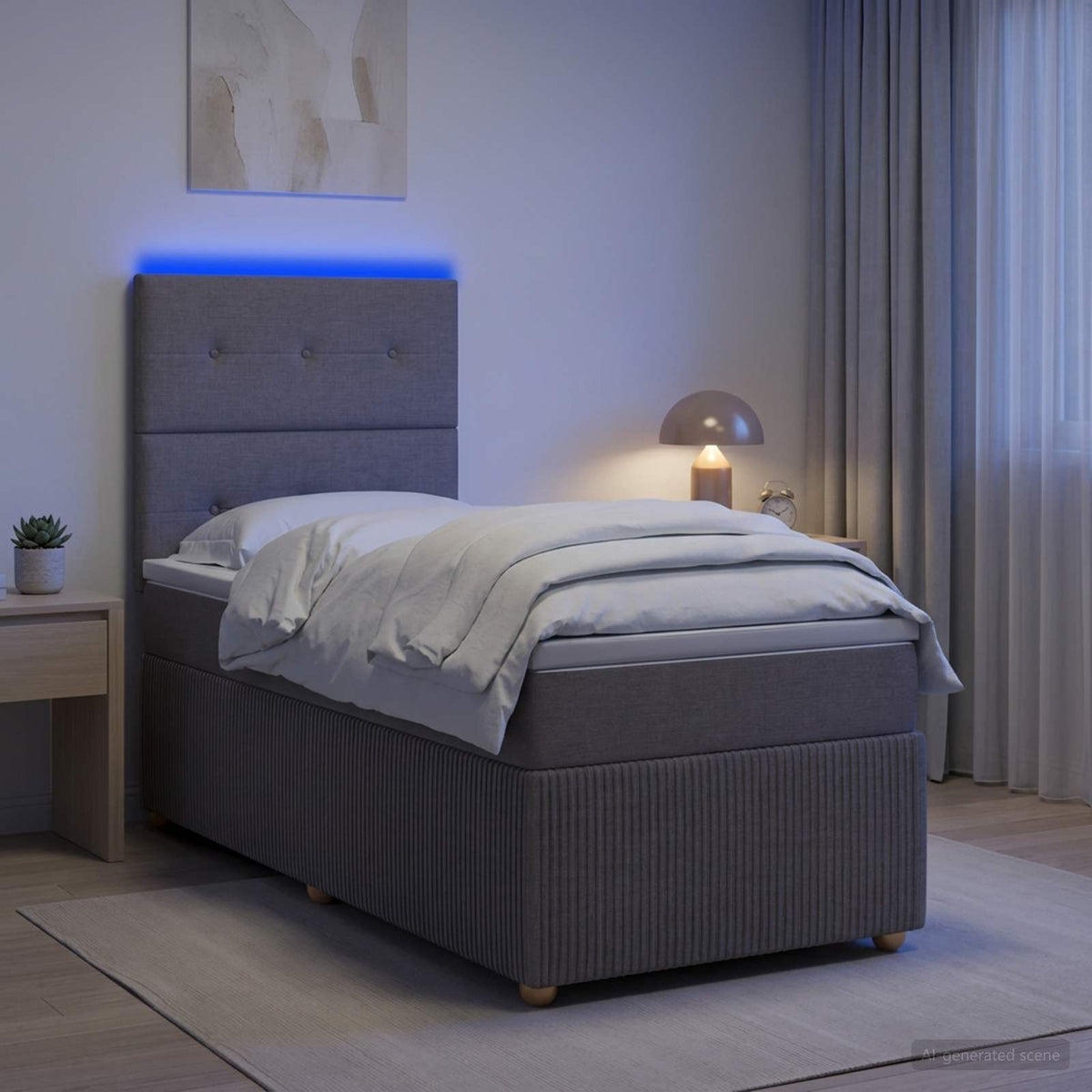 Lit Boxspring Led Avec Matelas Tissu