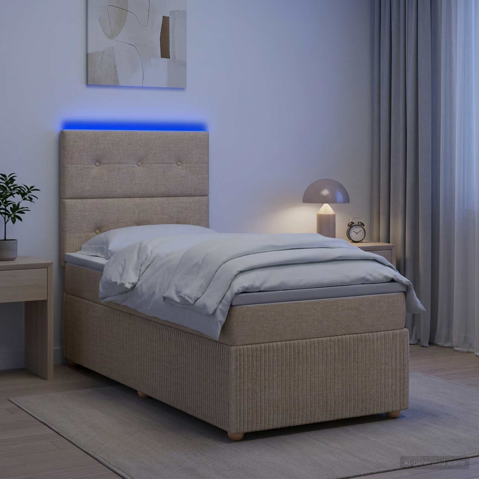 Lit Boxspring Led Avec Matelas Tissu
