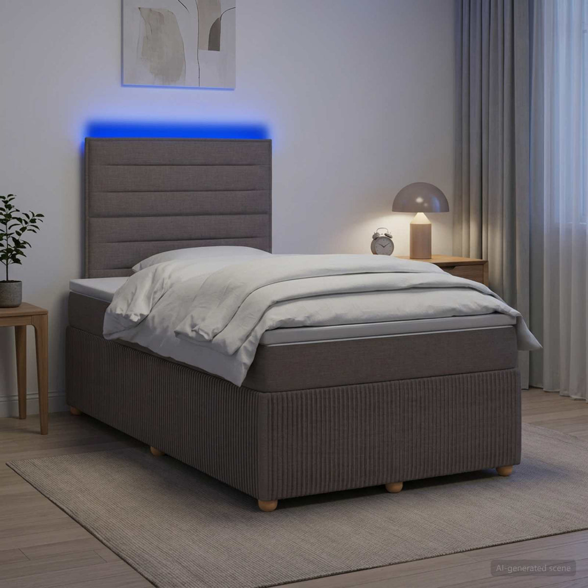Lit Boxspring Led Avec Matelas Tissu