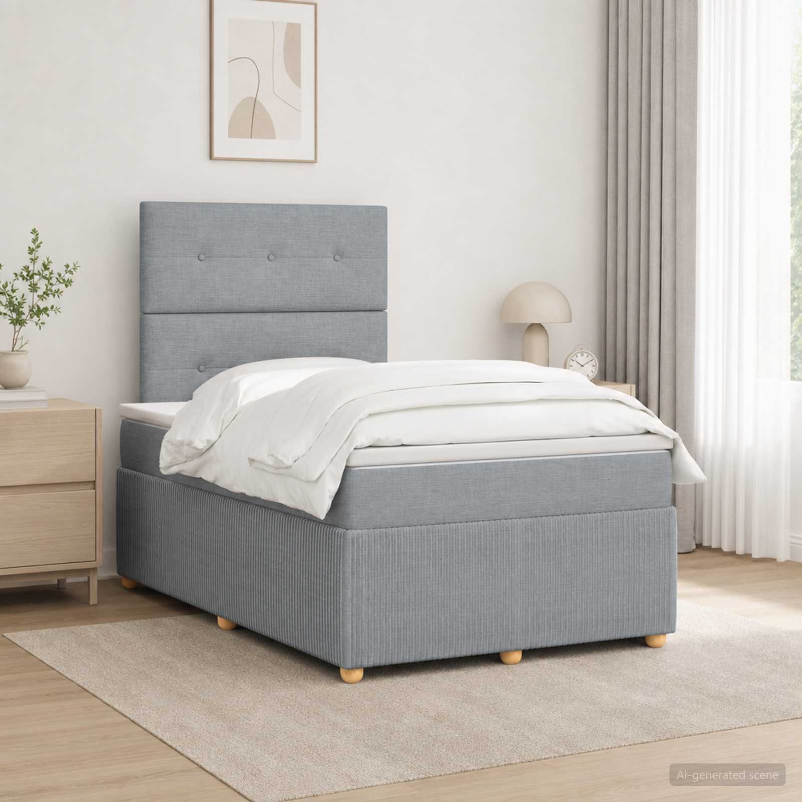 Lit Boxspring Led Avec Matelas Gris Clair 120 X 200 Cm Tissu