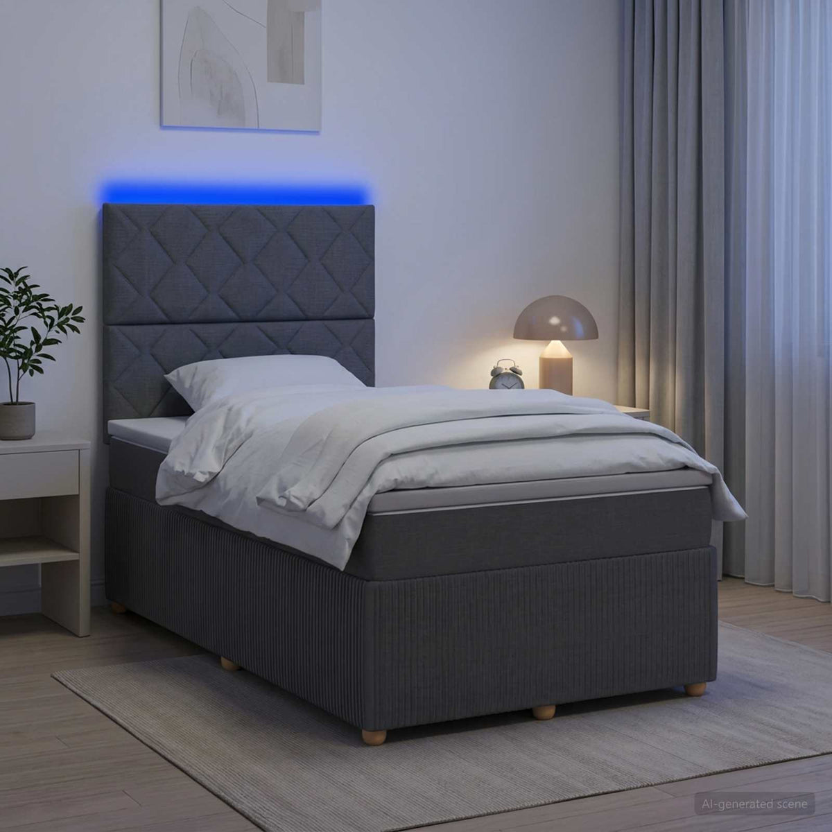 Lit Boxspring Led Avec Matelas Tissu