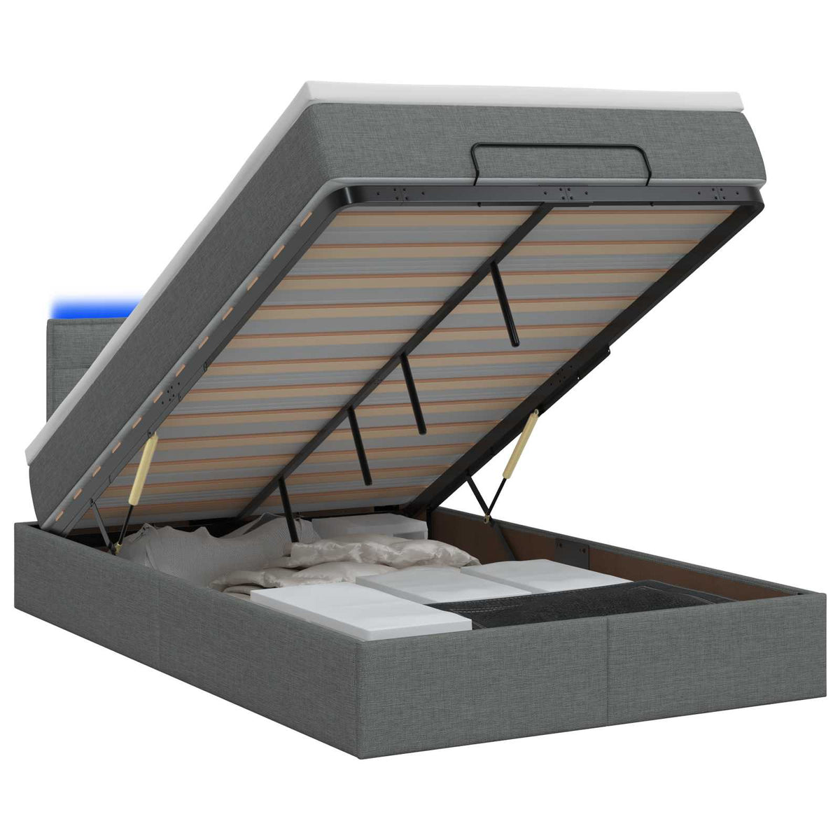 Lit Coffre Avec Matelas Et Led Tissu