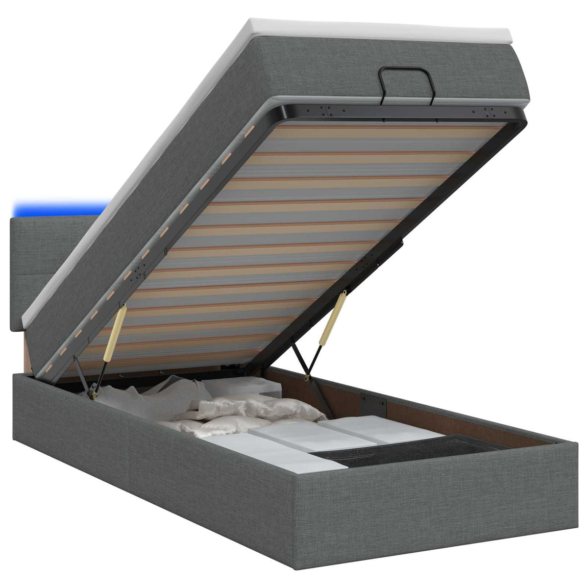 Lit Coffre Avec Matelas Et Led Tissu