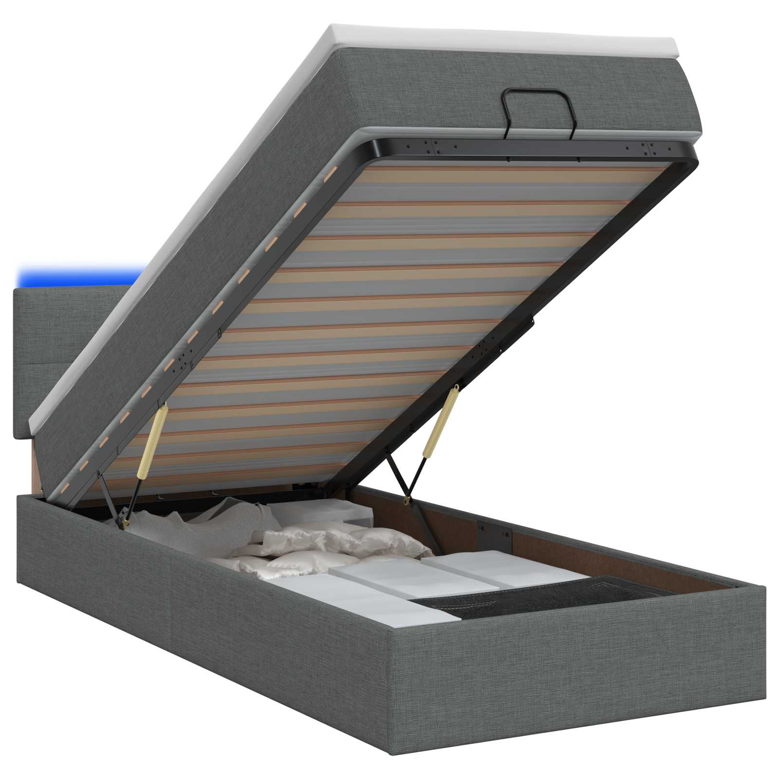 Lit Coffre Avec Matelas Et Led Tissu