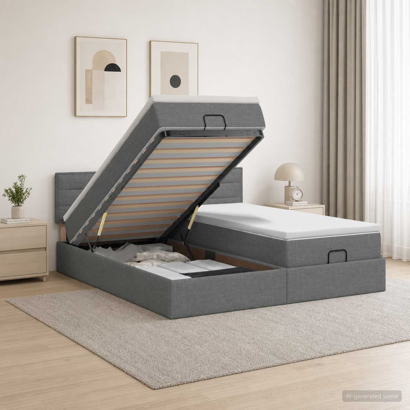 Cadre De Lit Ottoman Avec Matelas 200X200Cm Tissu