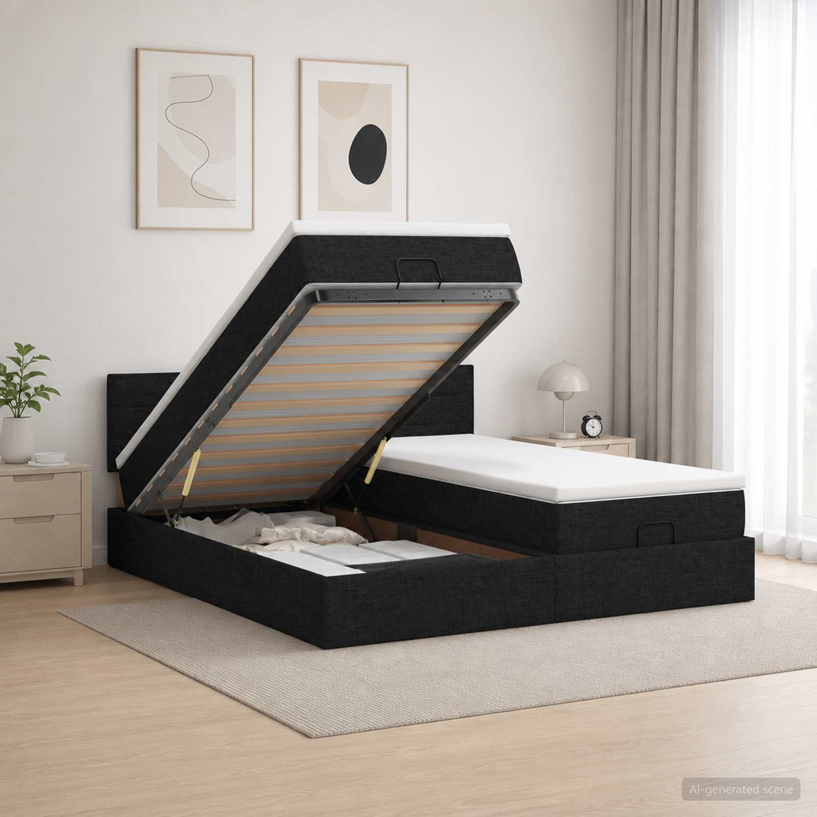 Cadre De Lit Ottoman Avec Matelas 200X200Cm Tissu
