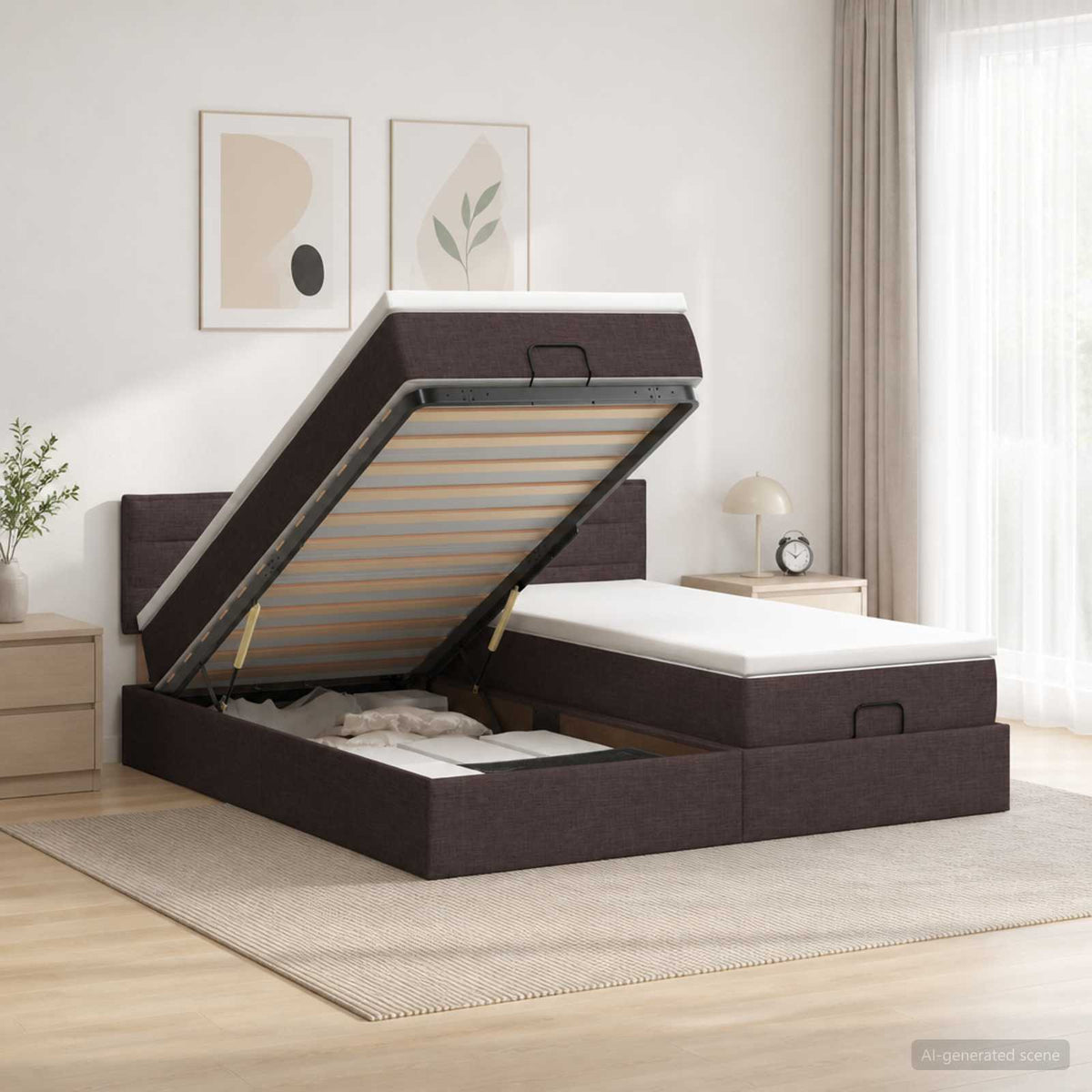 Cadre De Lit Ottoman Avec Matelas 200X200Cm Tissu