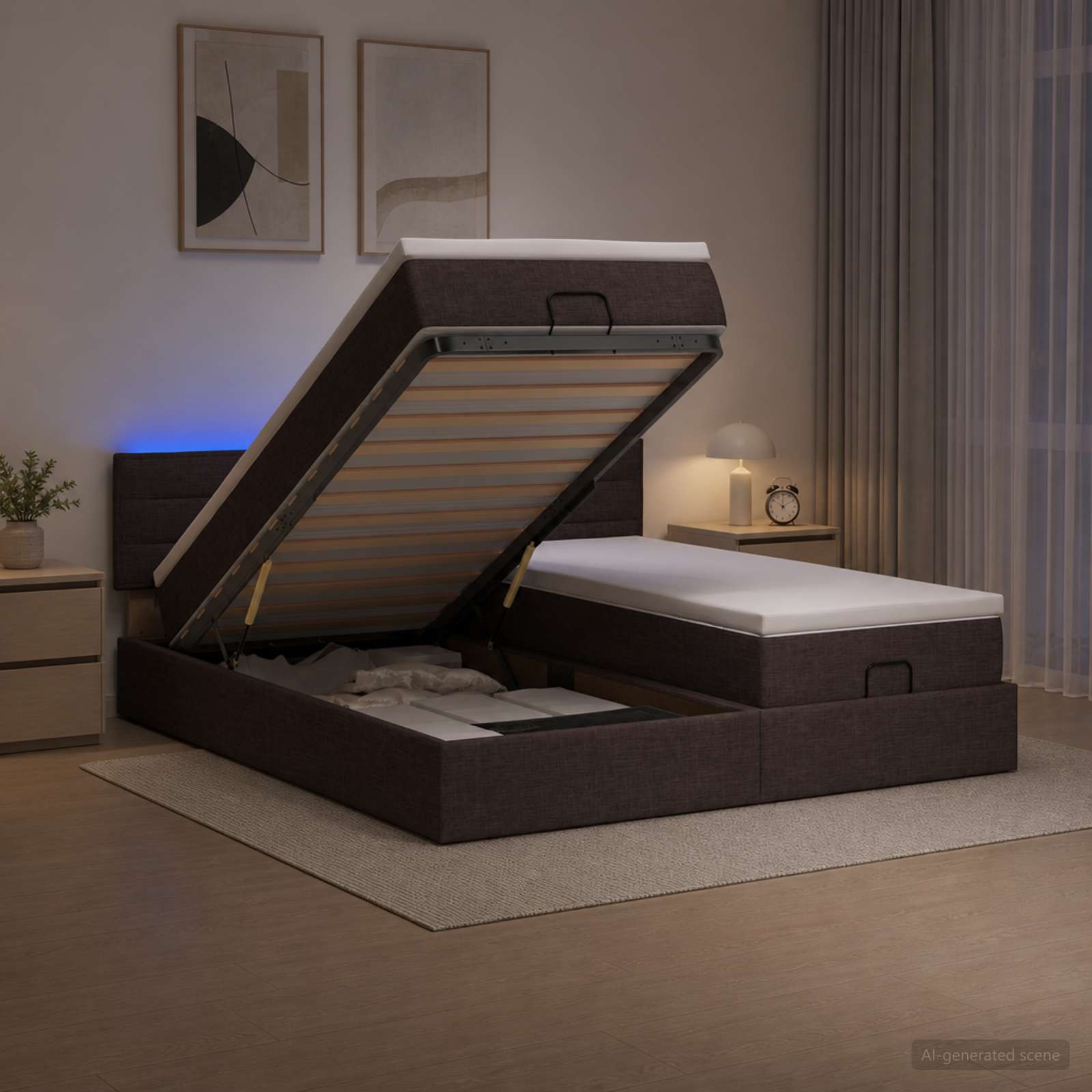Cadre De Lit Ottoman Avec Matelas 200X200Cm Tissu