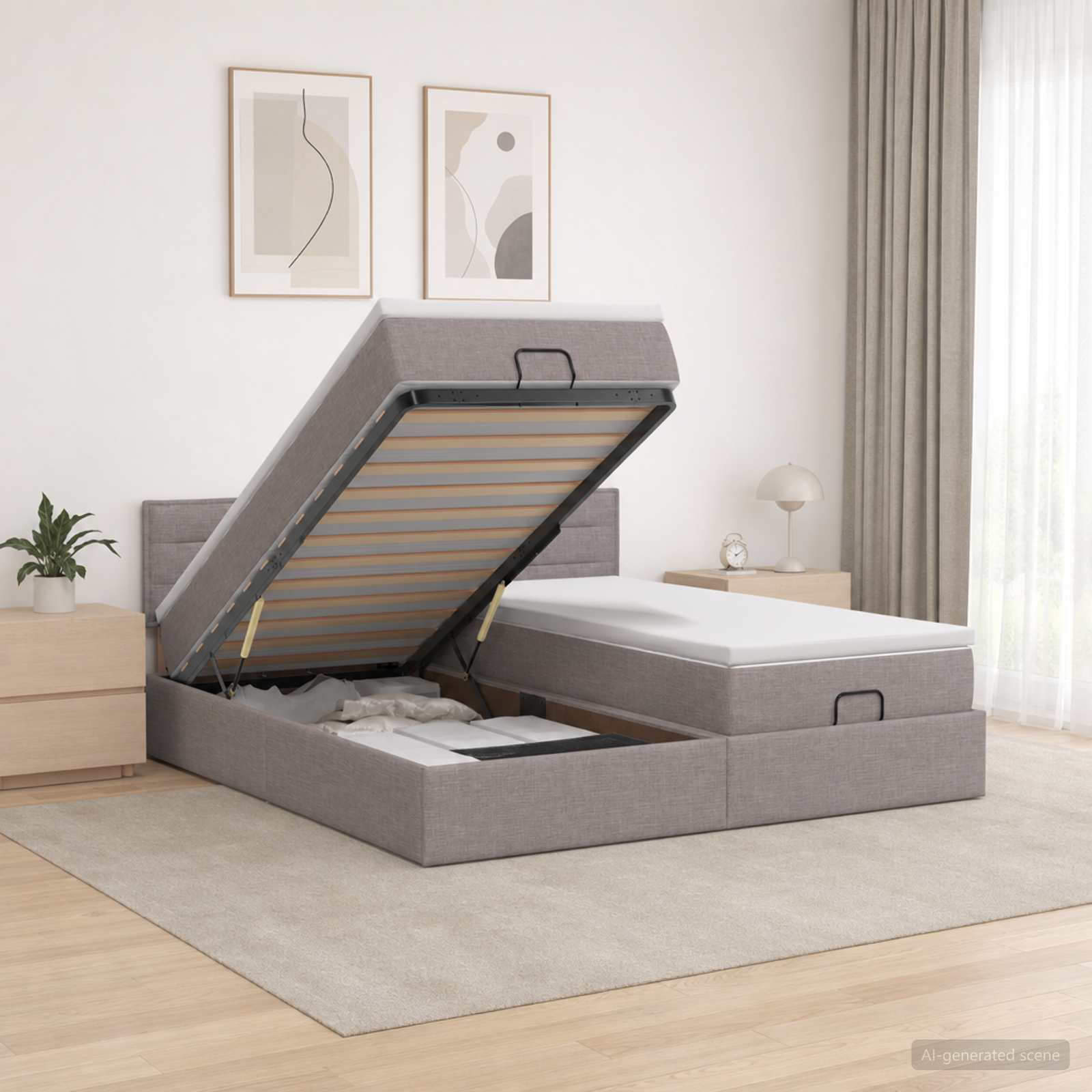 Cadre De Lit Ottoman Avec Matelas 200X200Cm Tissu