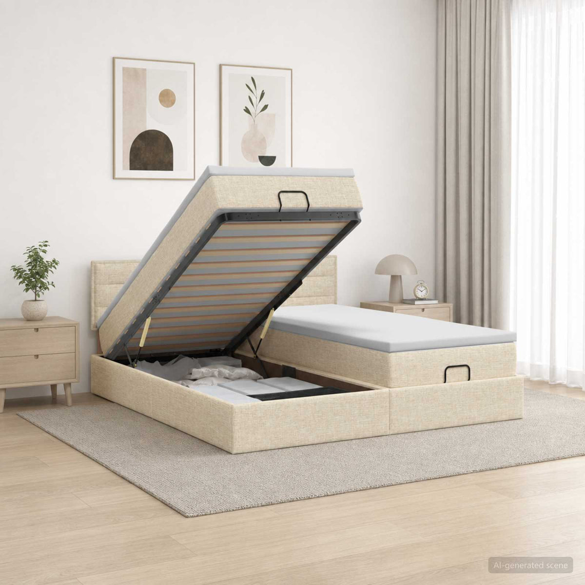 Cadre De Lit Ottoman Avec Matelas 200X200Cm Tissu