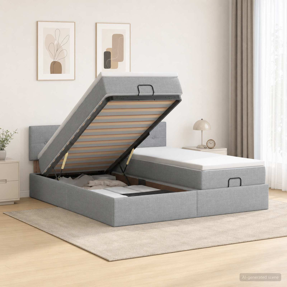 Cadre De Lit Ottoman Avec Matelas 200X200Cm Tissu