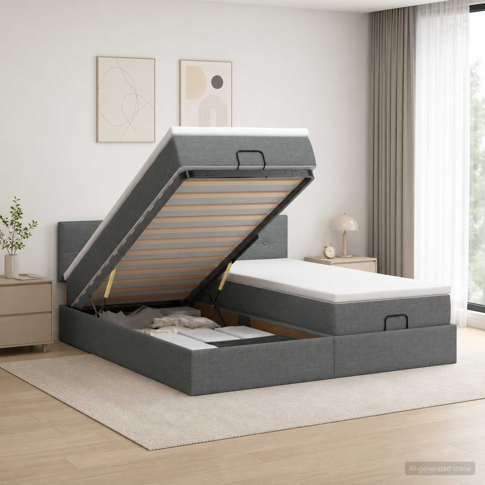 Cadre De Lit Ottoman Avec Matelas 200X200Cm Tissu