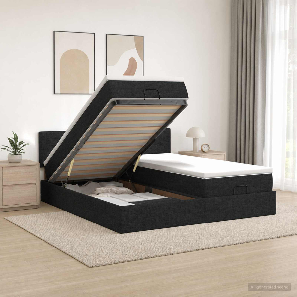 Cadre De Lit Ottoman Avec Matelas 200X200Cm Tissu