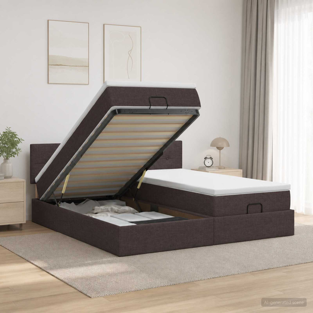 Cadre De Lit Ottoman Avec Matelas 200X200Cm Tissu