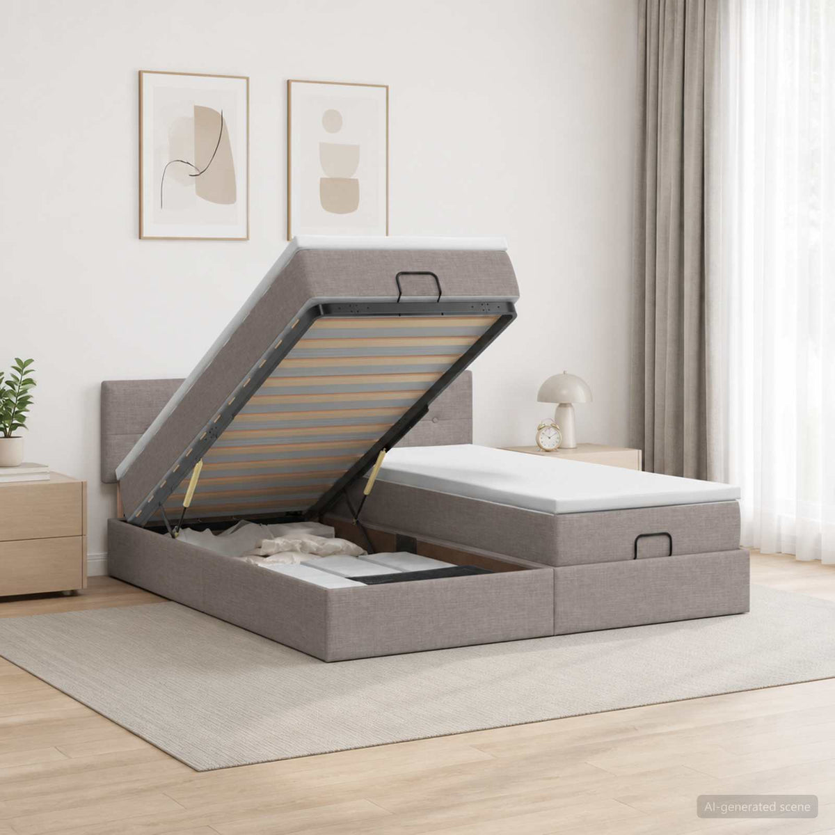 Cadre De Lit Ottoman Avec Matelas 200X200Cm Tissu