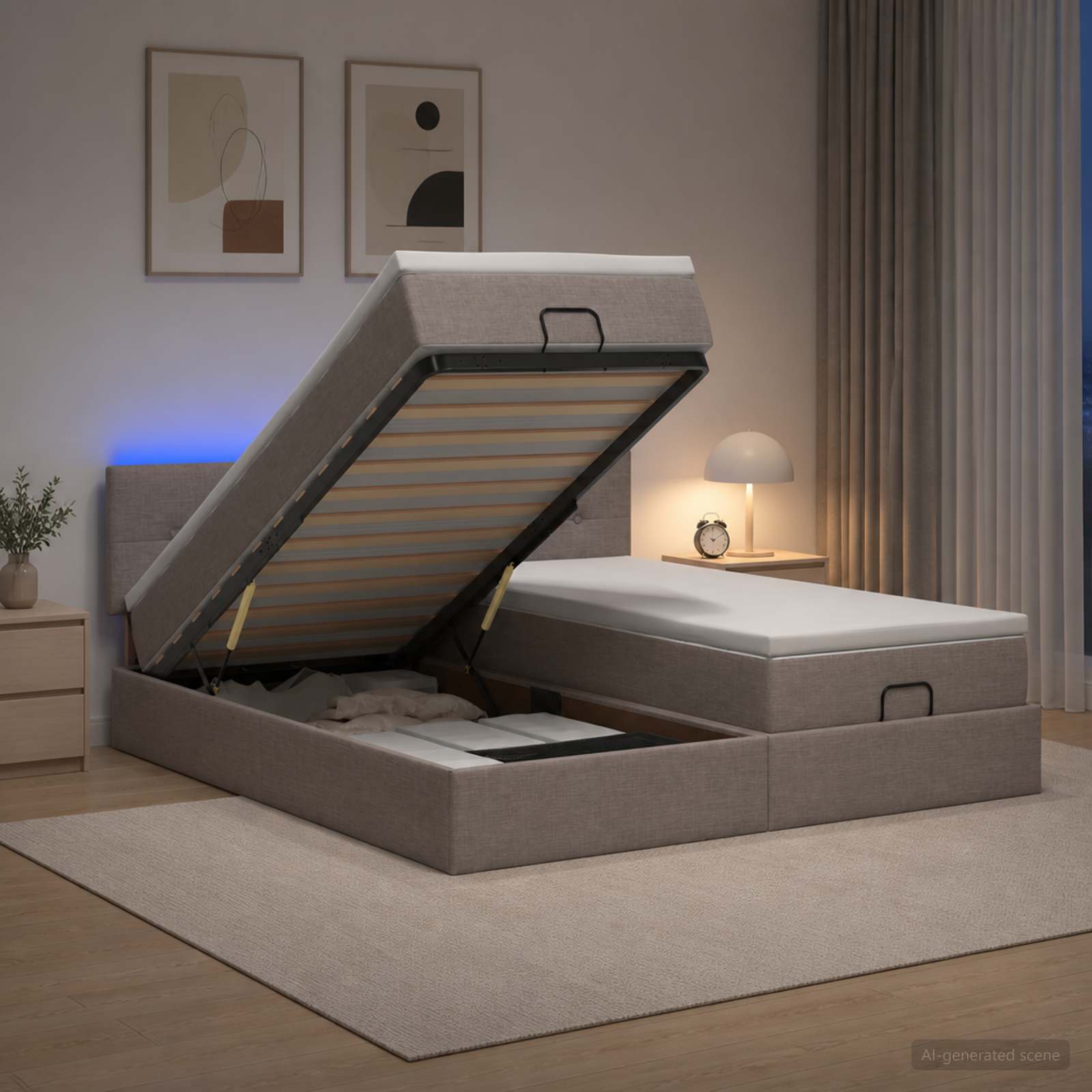 Cadre De Lit Ottoman Avec Matelas 200X200Cm Tissu