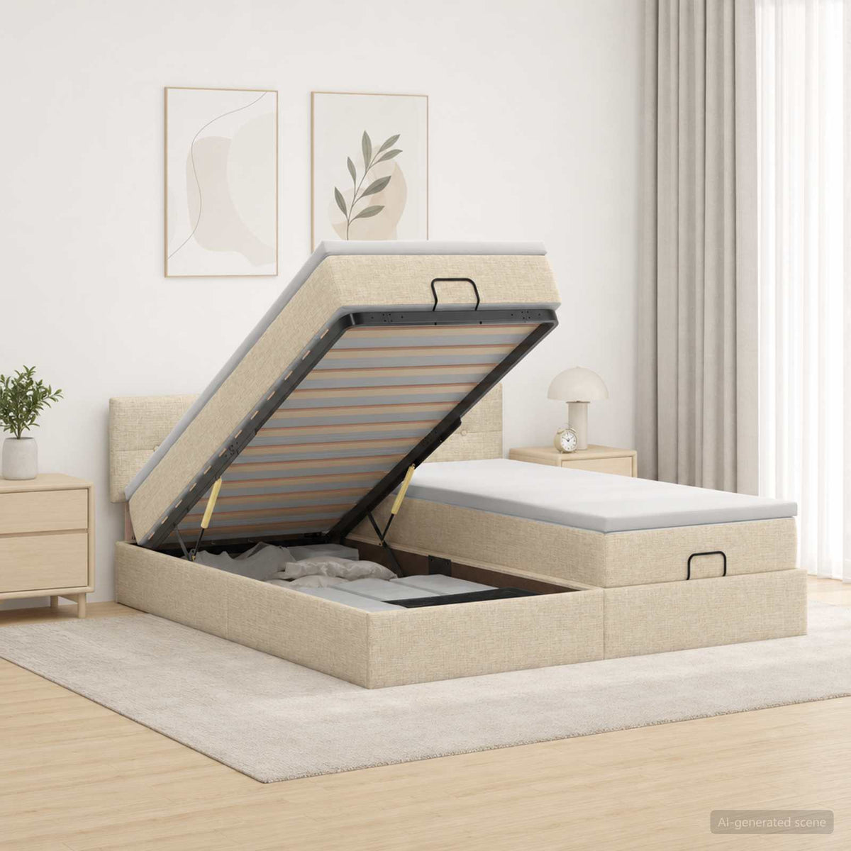 Cadre De Lit Ottoman Avec Matelas 200X200Cm Tissu