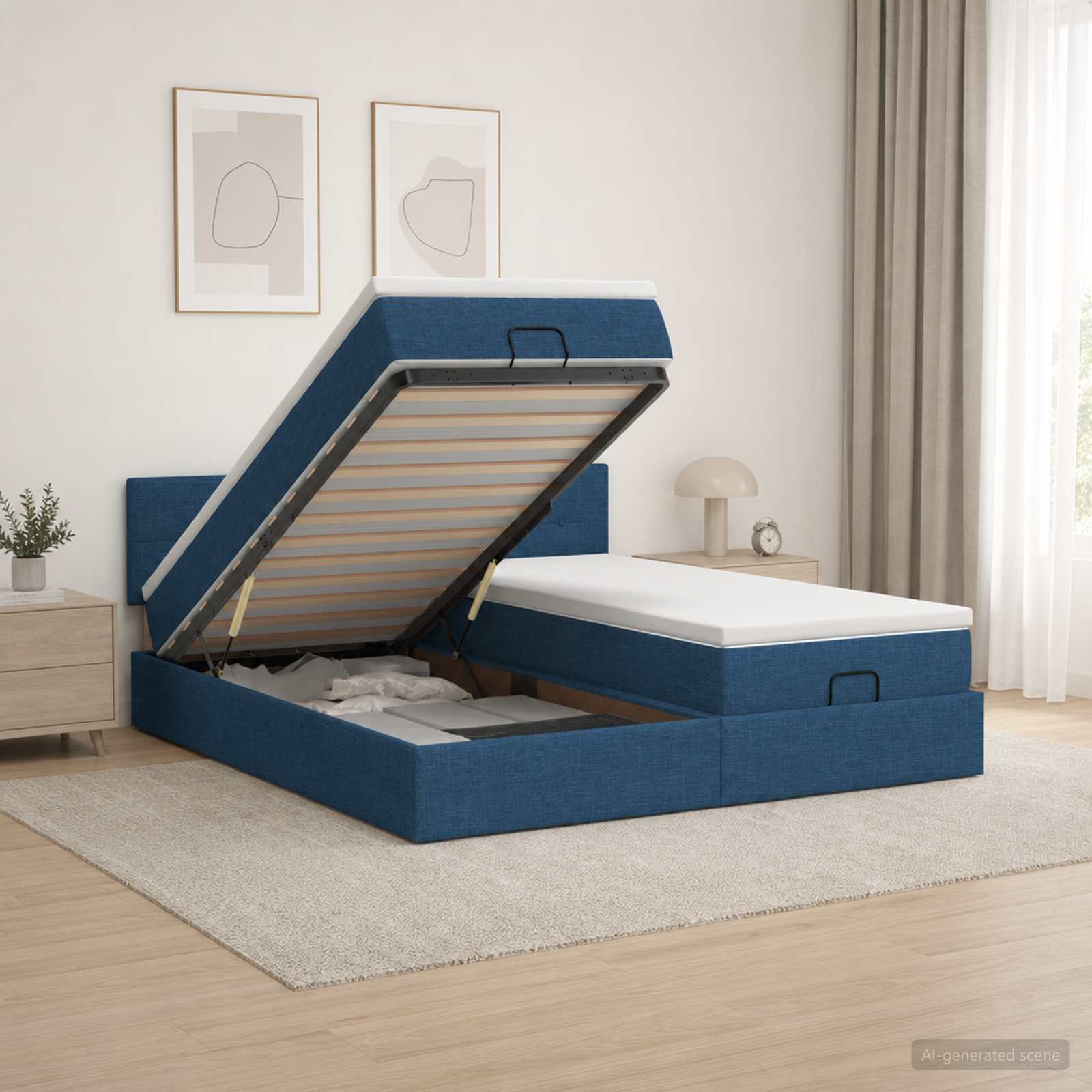 Cadre De Lit Ottoman Avec Matelas 200X200Cm Tissu