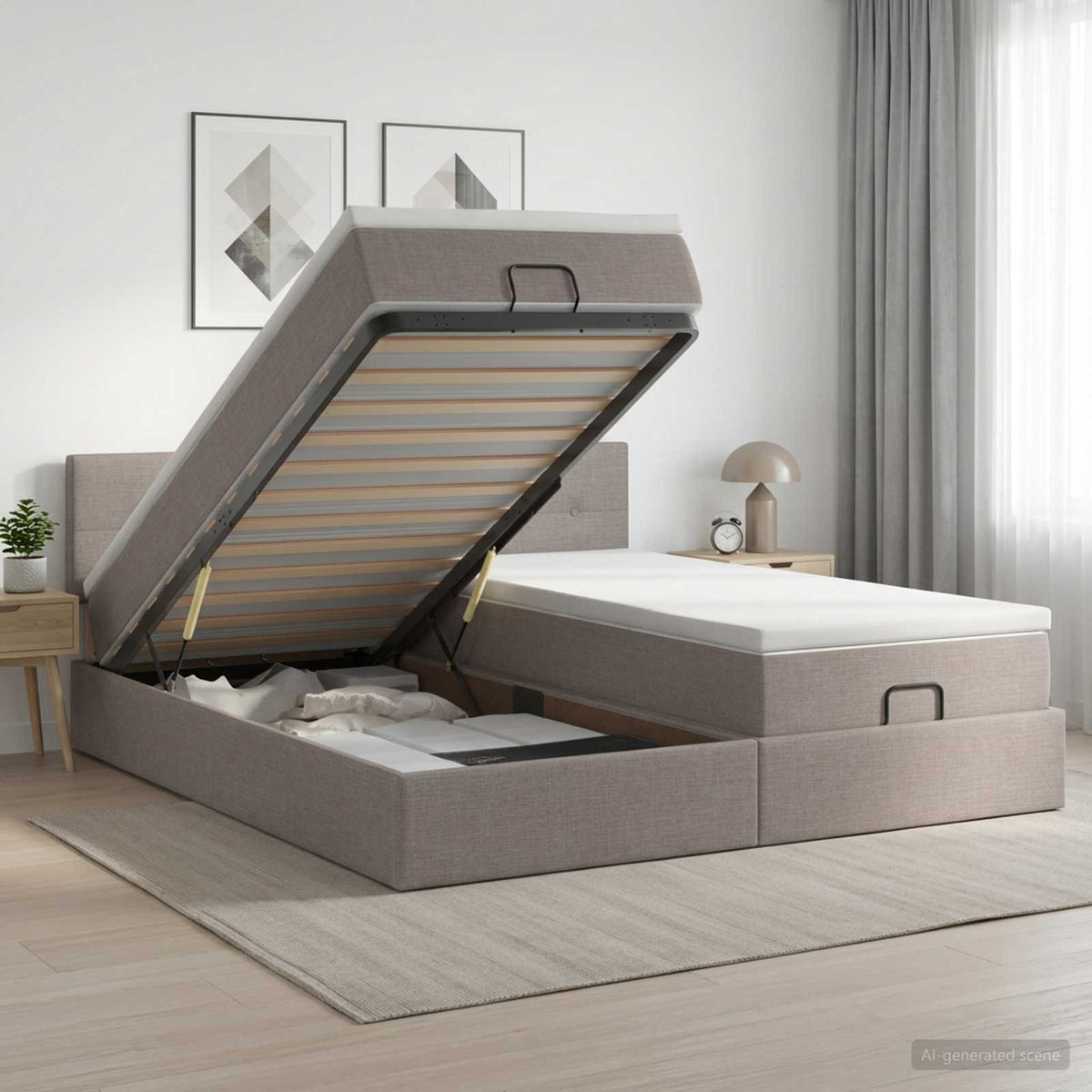 Cadre De Lit Ottoman Avec Matelas 200X200Cm Tissu